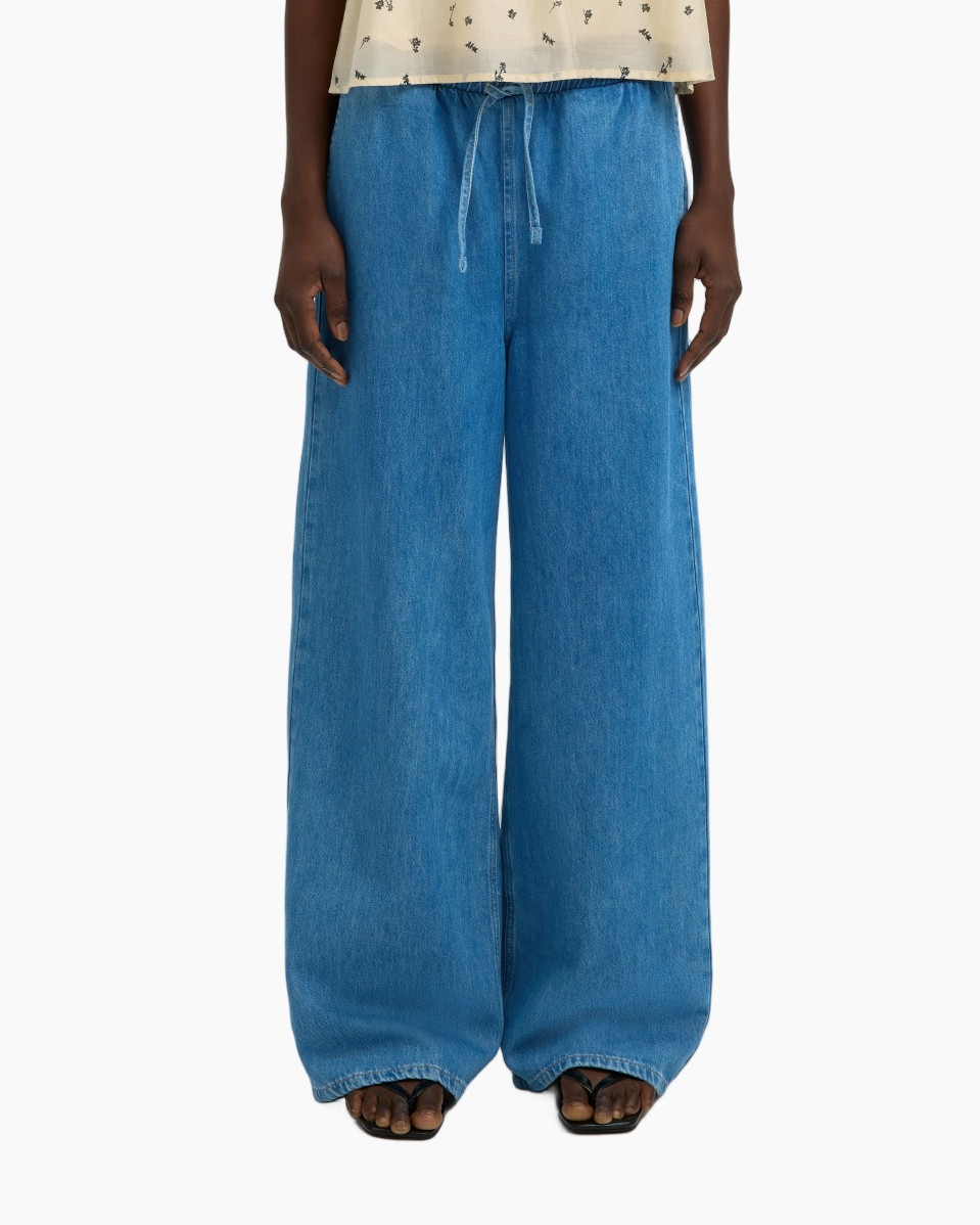 wijd, denim, broeken, broek, taillering