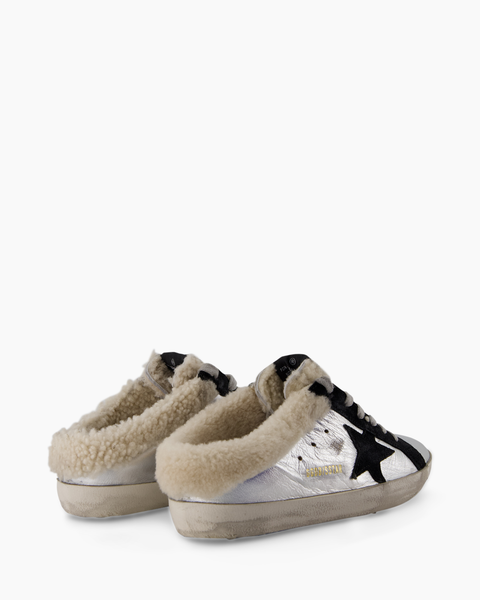 sneakers, hoog model, shearling, vachtvoering, zilver metallic
