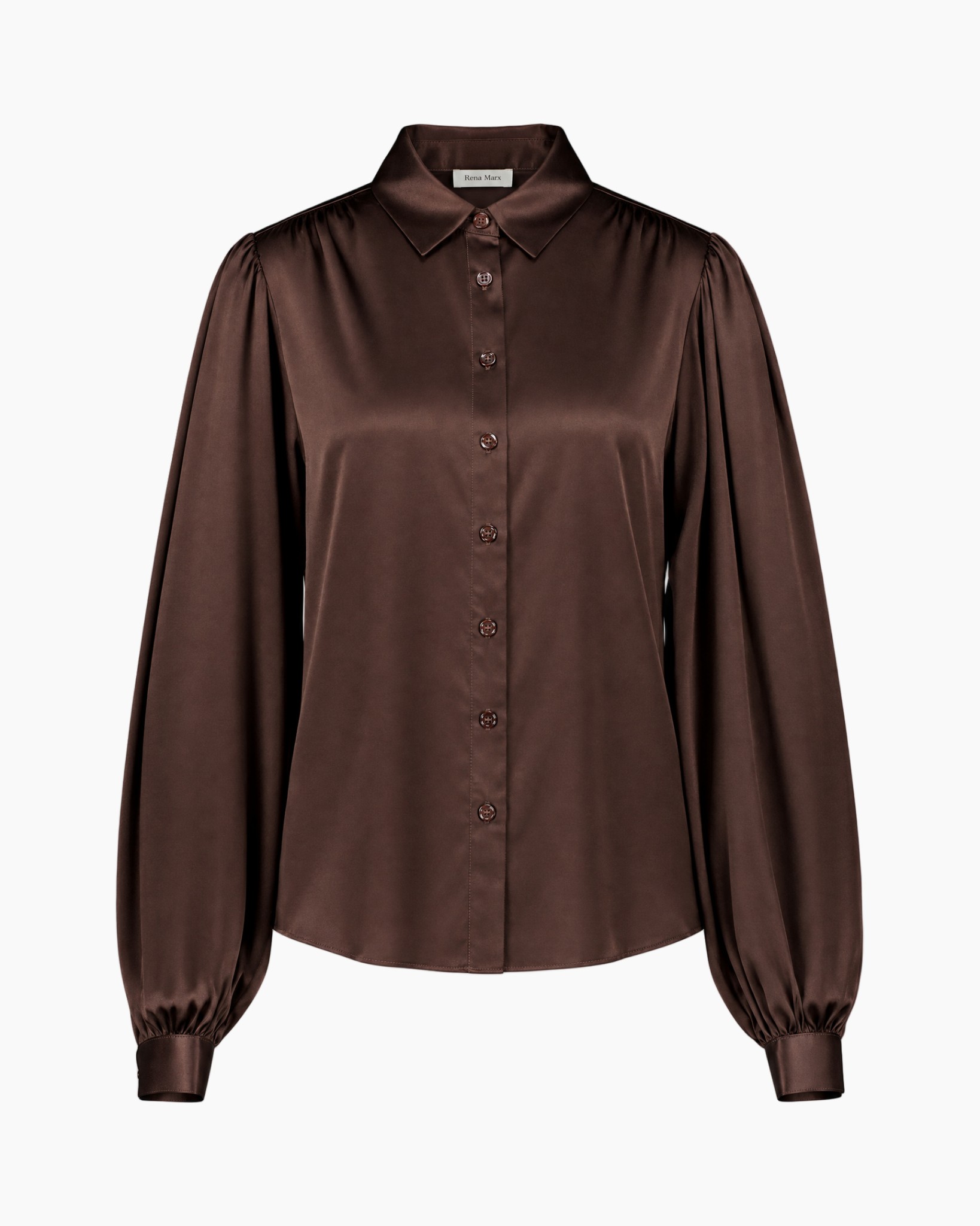 knopvrkleding, lange mouwen, éénkleurig, zijde, bruin
