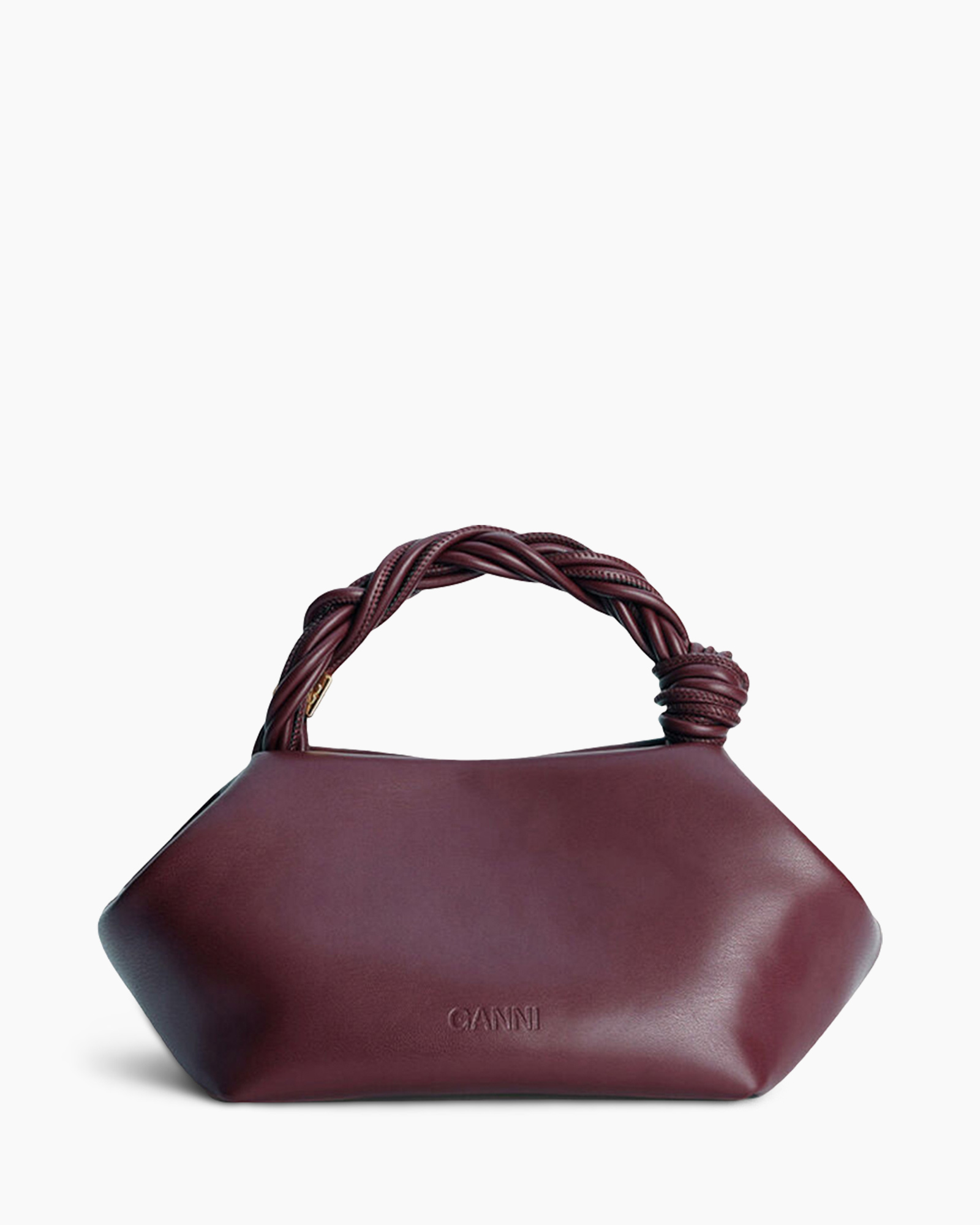 handbag, pouch, satchel, burgundy, braided-handle