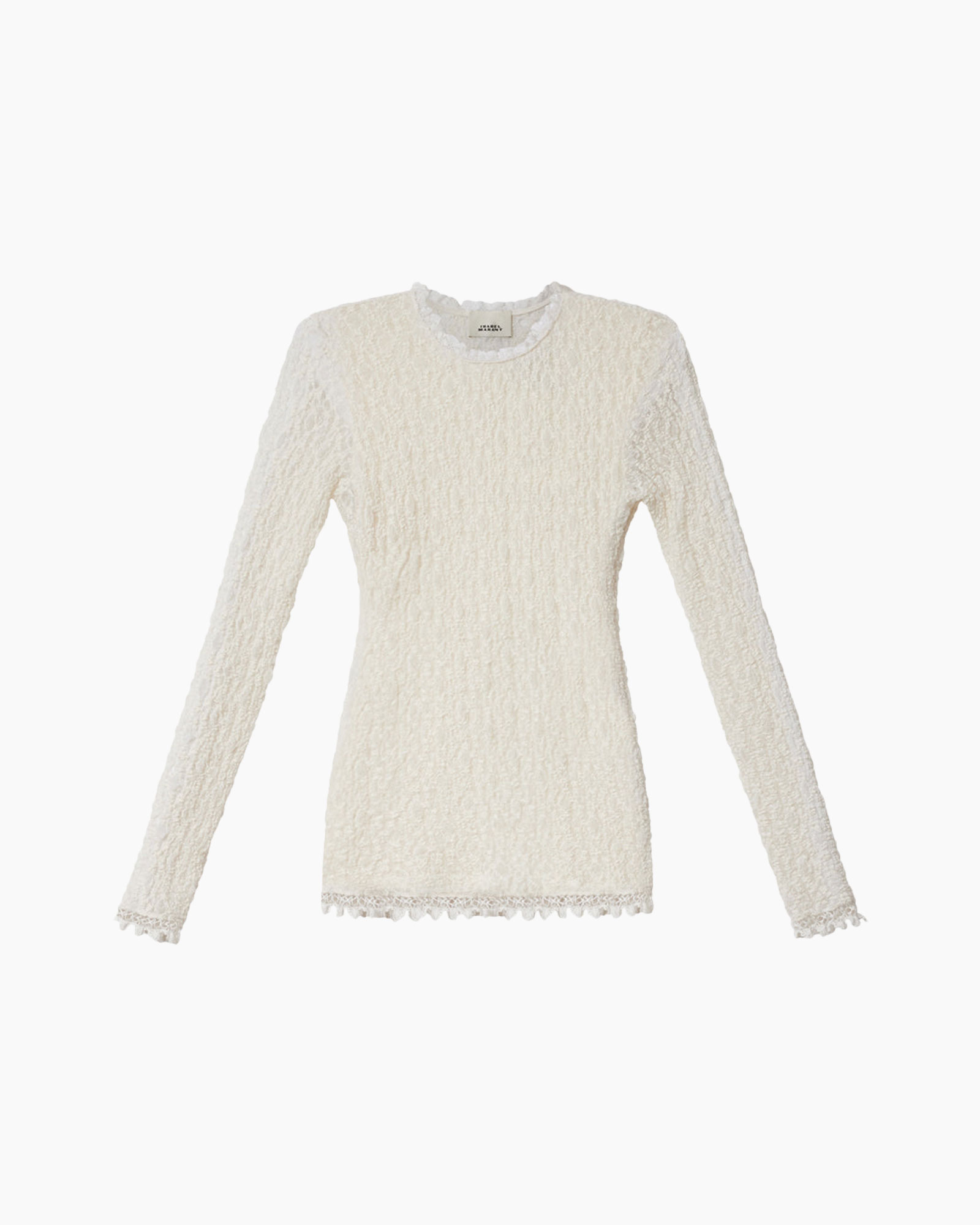 top, textured, lange mouwen, crème, kant-afwerking