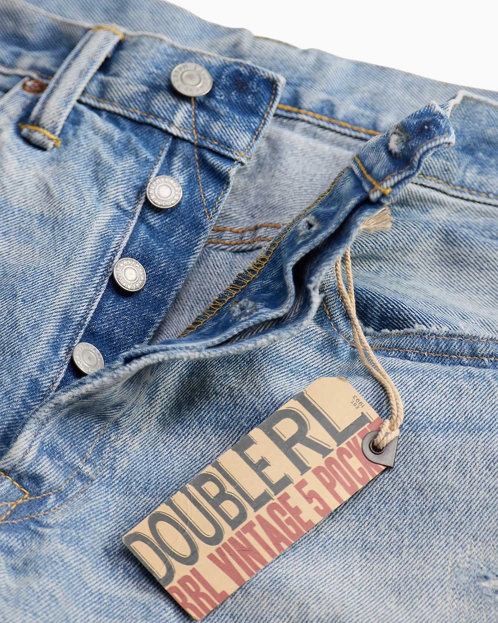 denim, broek, blauw, knopen, etiket