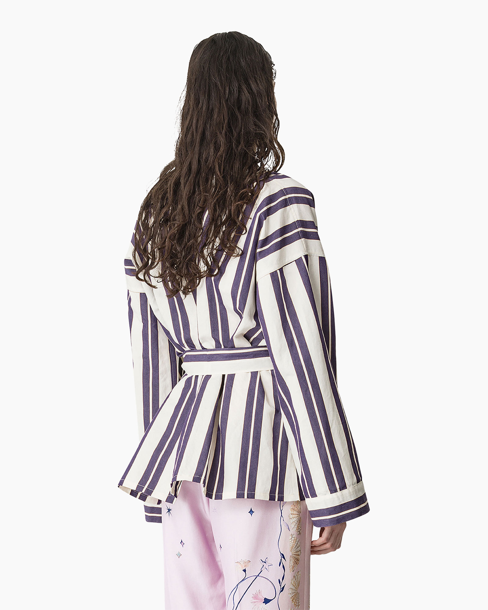 kimono, gestreept, touwomvang, lange mouwen, open cardigan