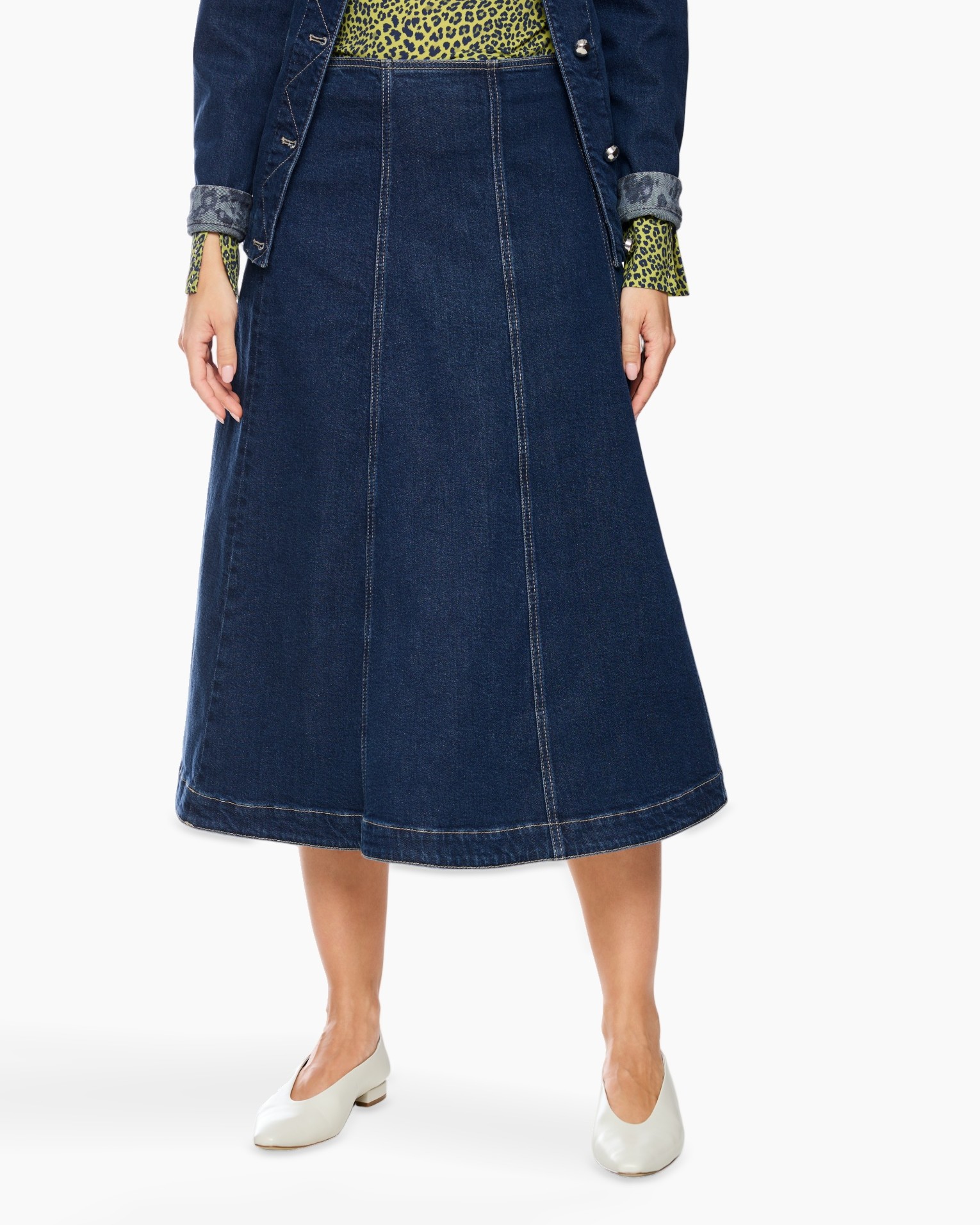 rokken in spijkerstof, A-lijn, middellange, jeansknoop, uniforme blauw