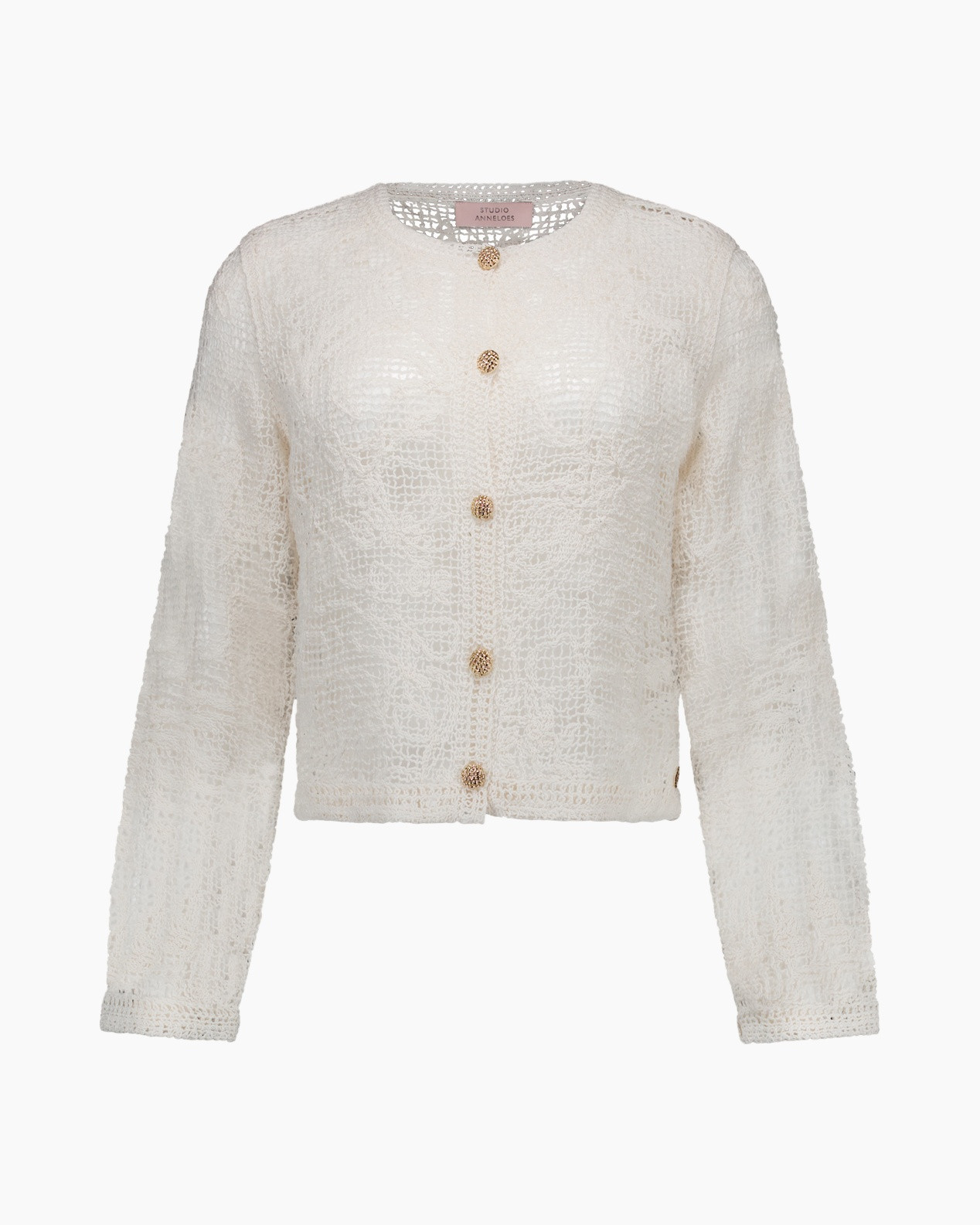 cardigan, gebreid, crème, knopen, textuur