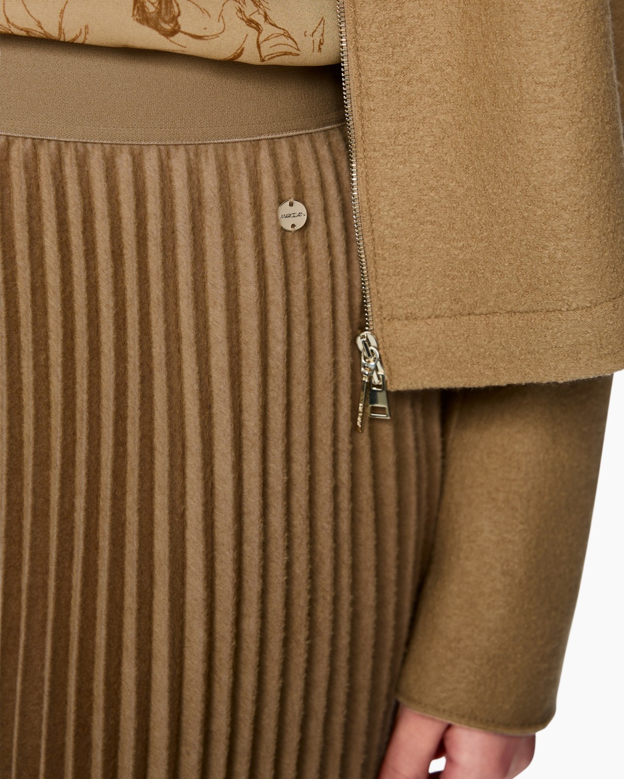 rits, jas, geribbelde rok, tan, knop