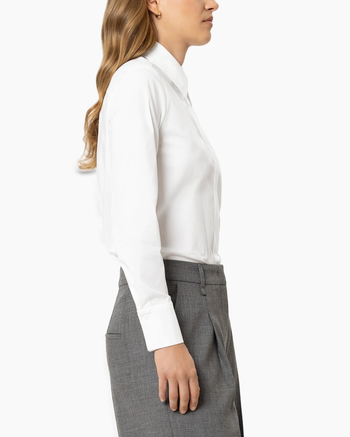 overhemd, witte overhemd, knopen overhemd, kraagoverhemd, grijze broek