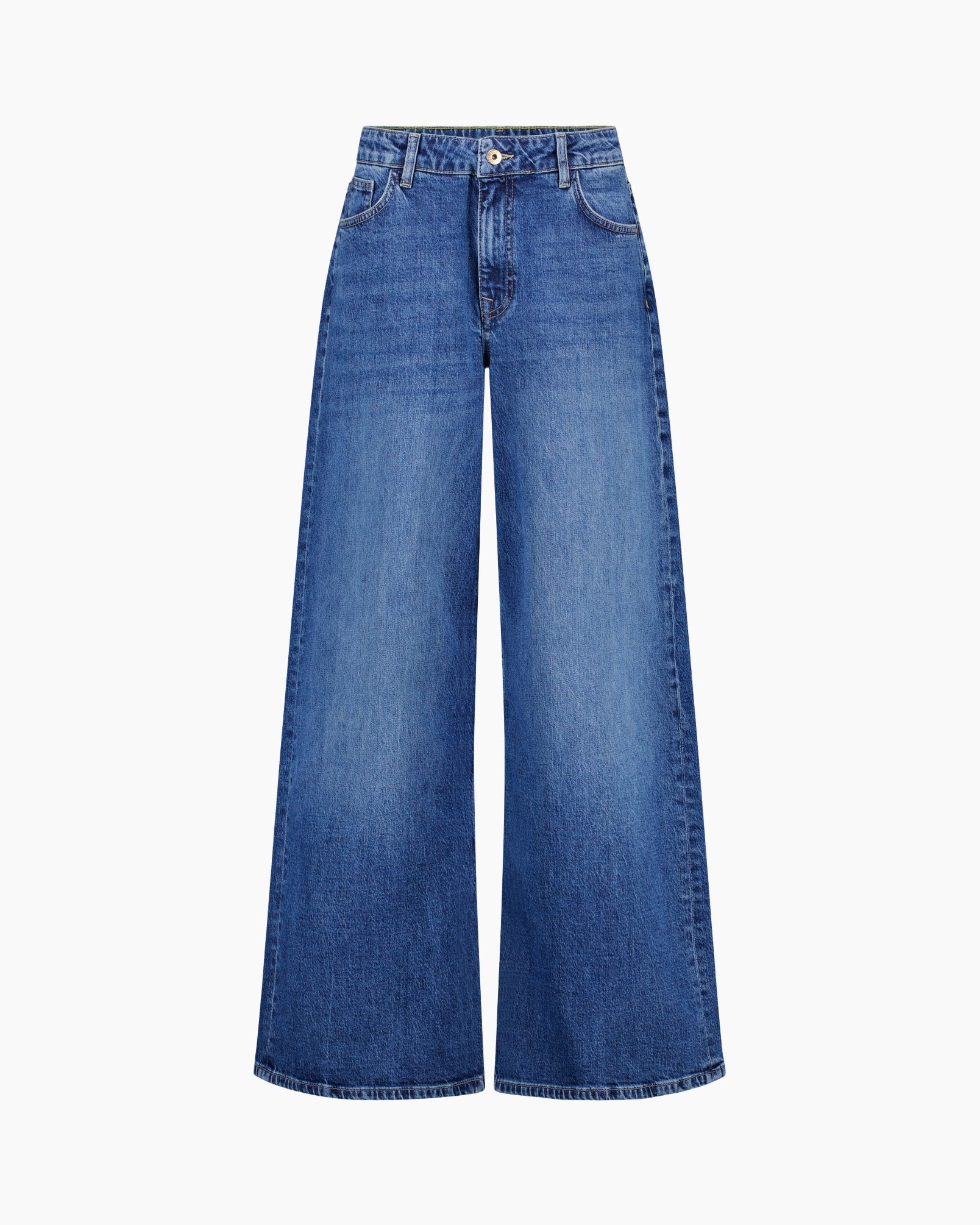spijkerbroek, wijd, denim, broek, blauw