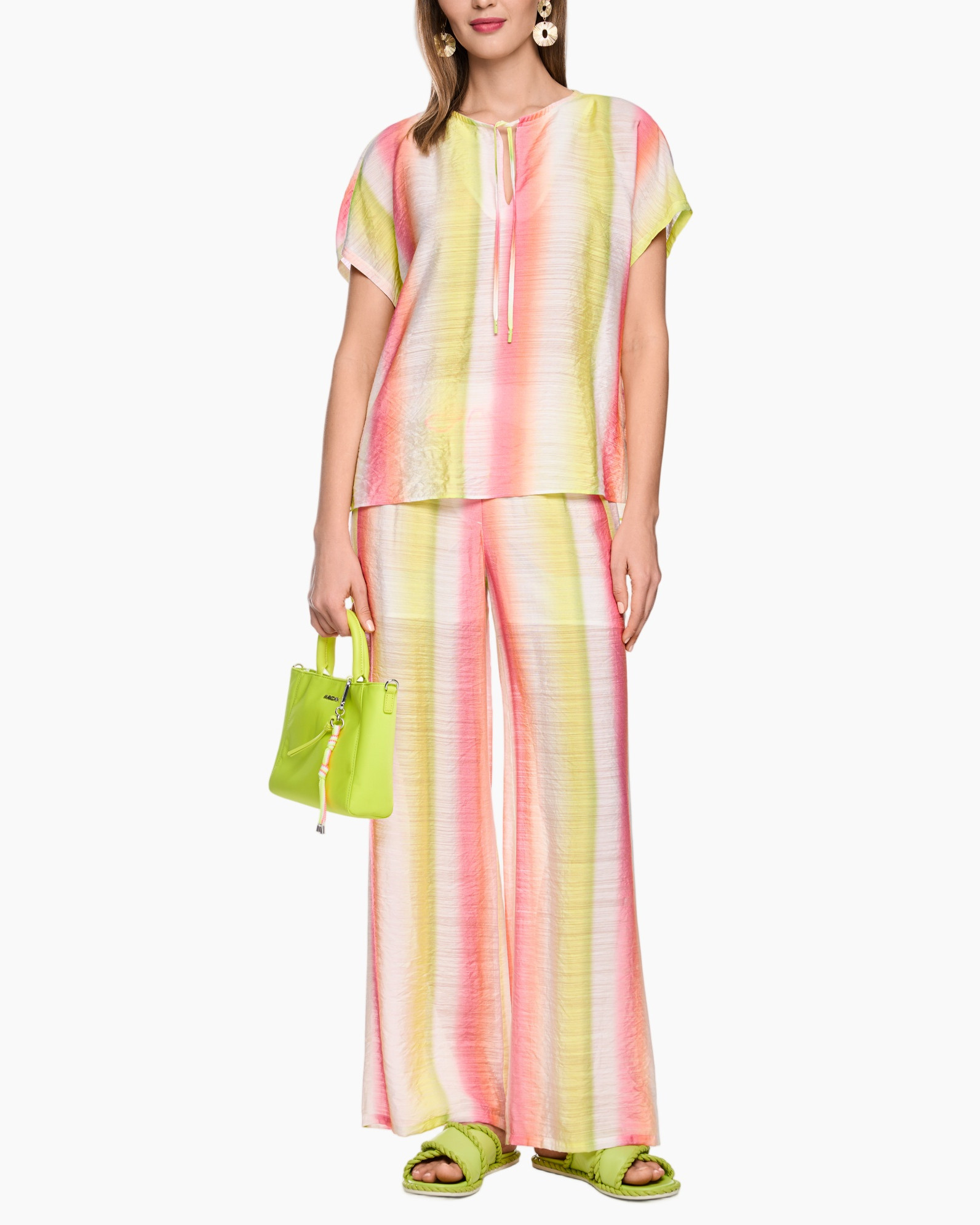 tunik, broekpak, set, tie-dye, roze-geel-groen