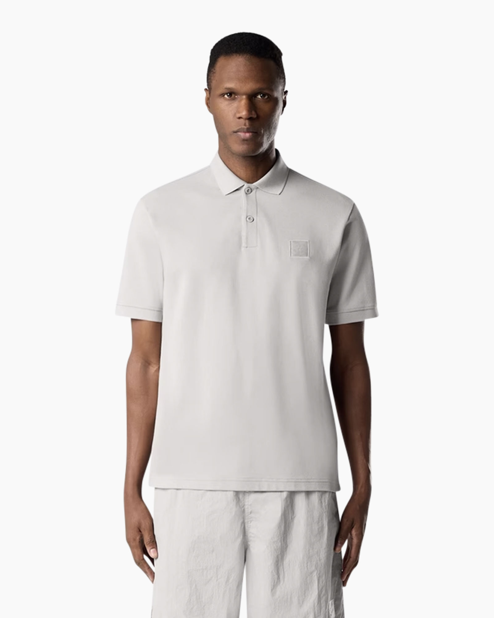 poloshirt, korte mouwen, linen-achtig, lichtgrijs, zaklabel