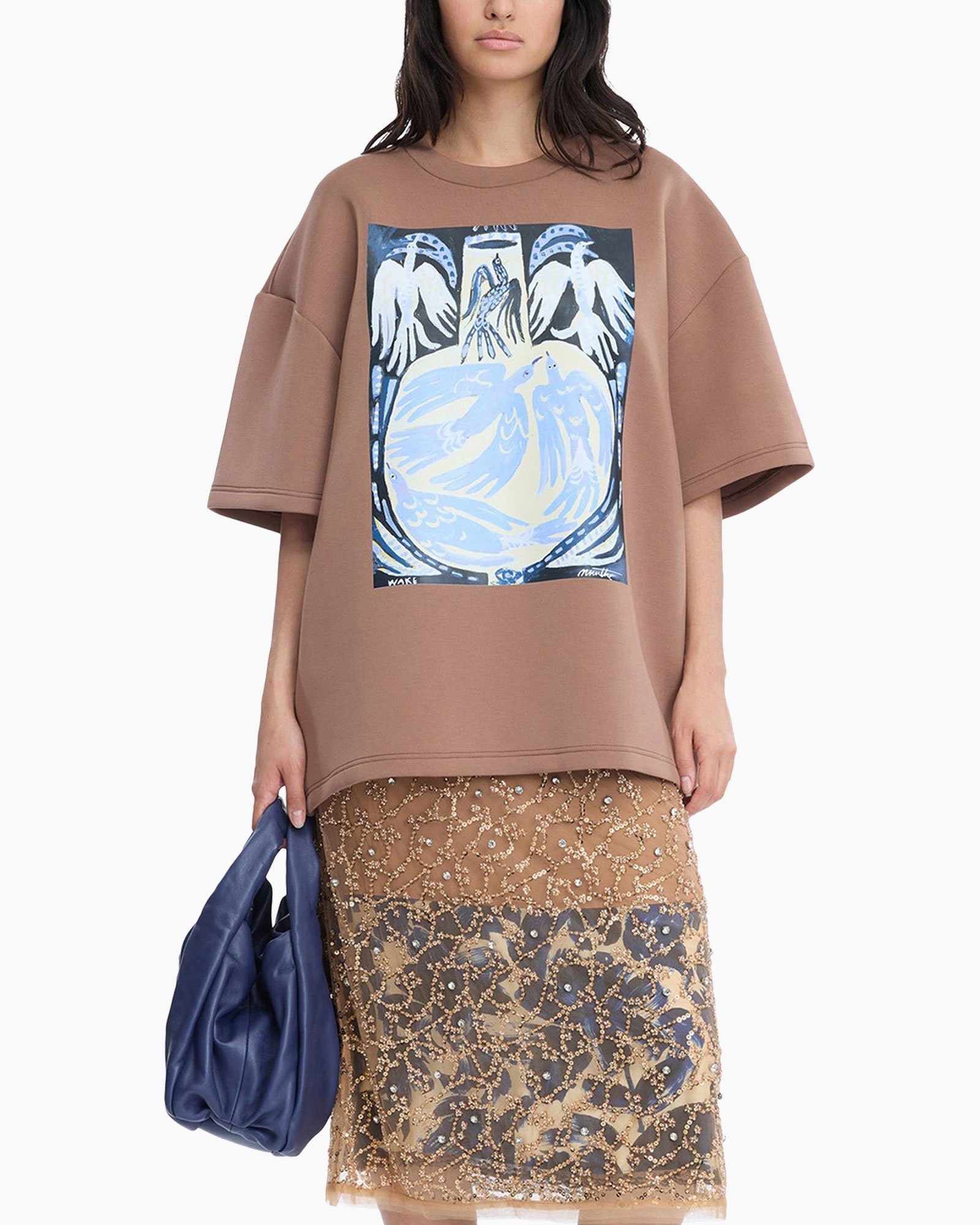 oversized tee, graphic print, short sleeve, brown, muted pink