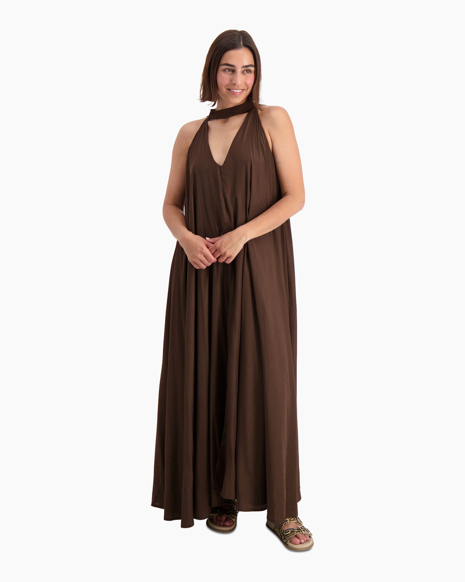 Maxi Jurk Grone Donker Bruin