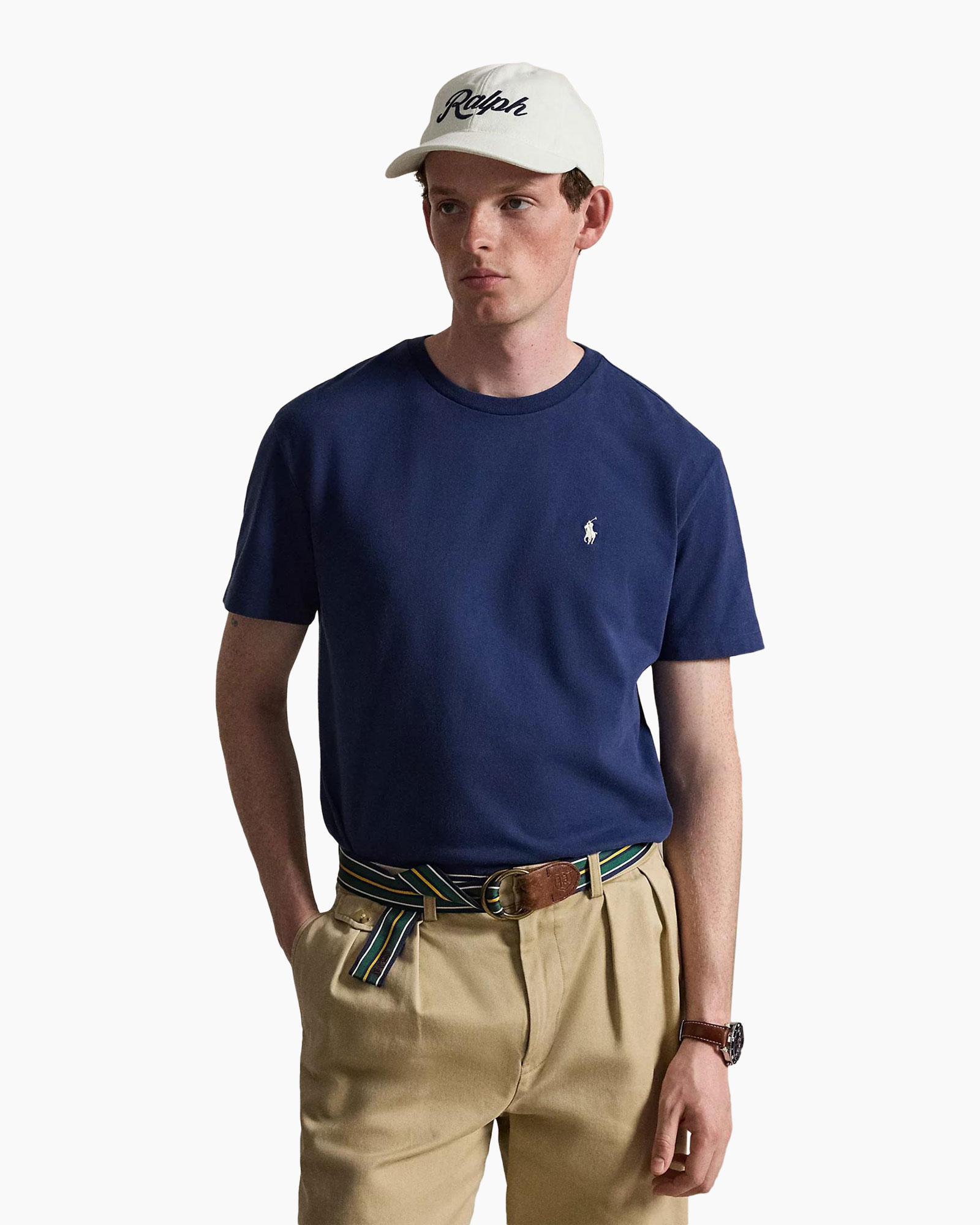t-shirt, kraagloze, korte mouw, navy blauw, logo klein