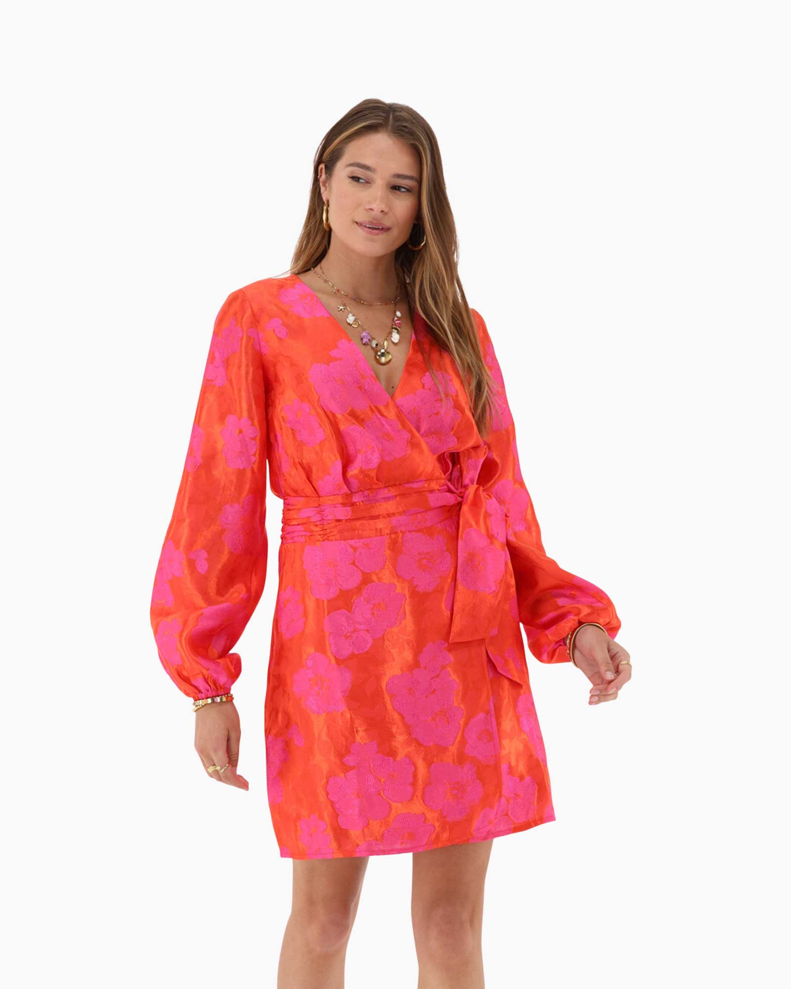 Jurk Jacquard Wrap Dress Oranje