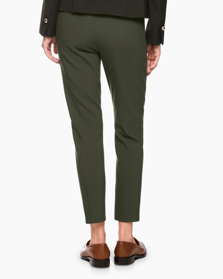 damesbroek, olijfgroen, slim fit, enkellengte, hoge taille