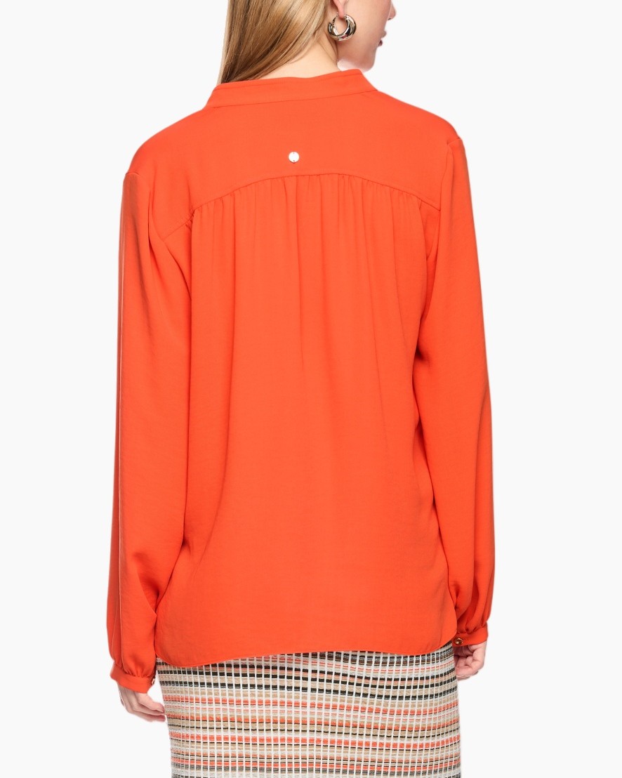 blouse, oranje, v-hals, lange mouwen, effen