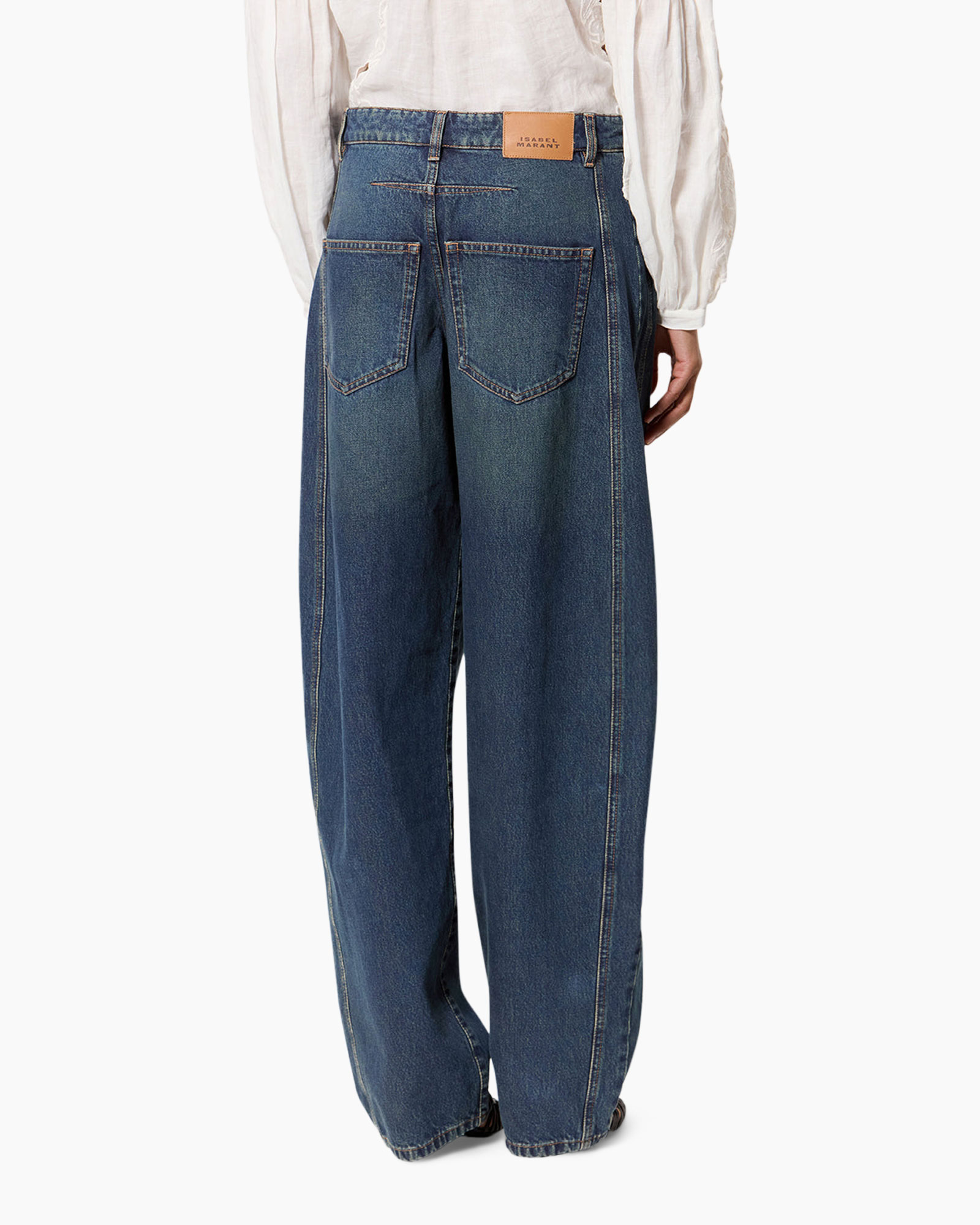 spijkerbroek, wijd model, hoog taille, blauw, broek
