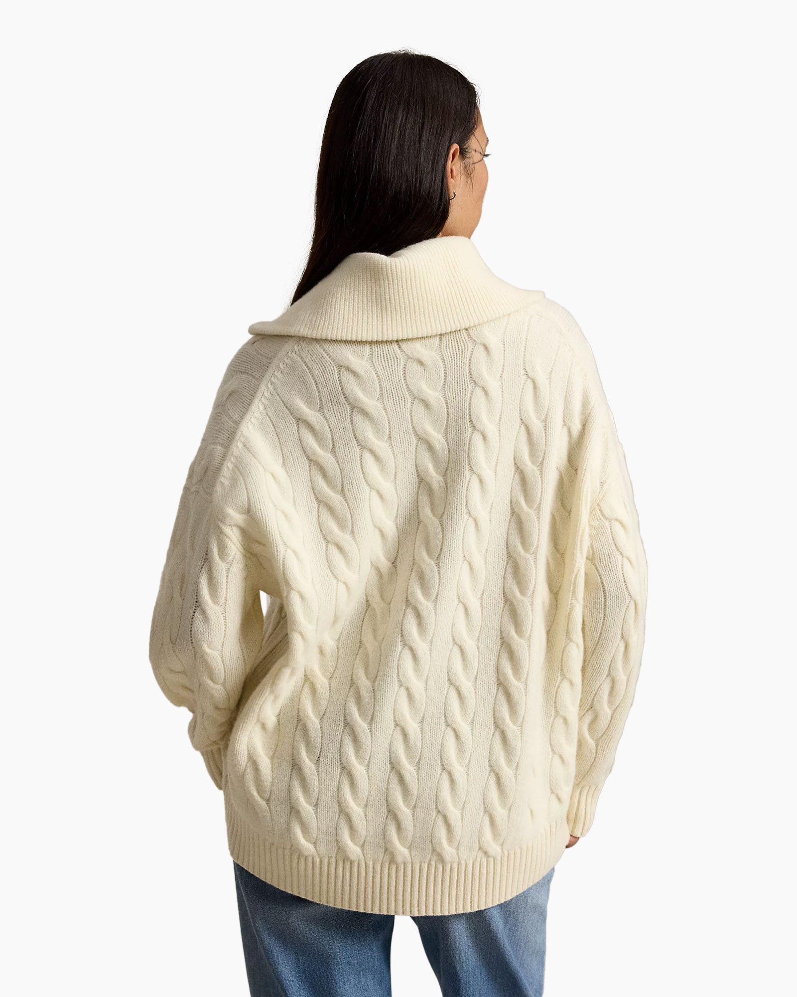 Kabelgebreide, Turtleneck, Crème trui, Dikke brei, Lange mouw pull