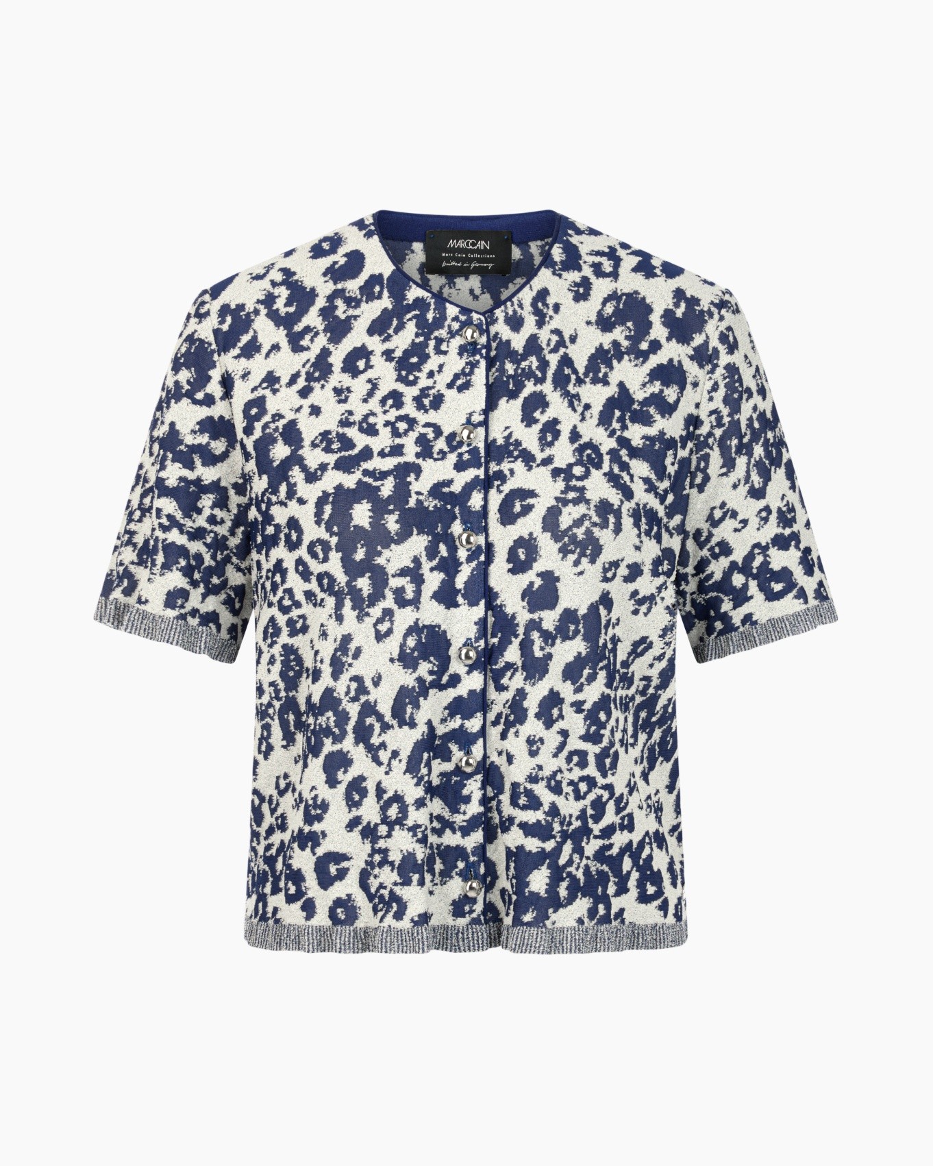 vest cardigan, dierprint, breipasi, korte mouwen, blauw wit