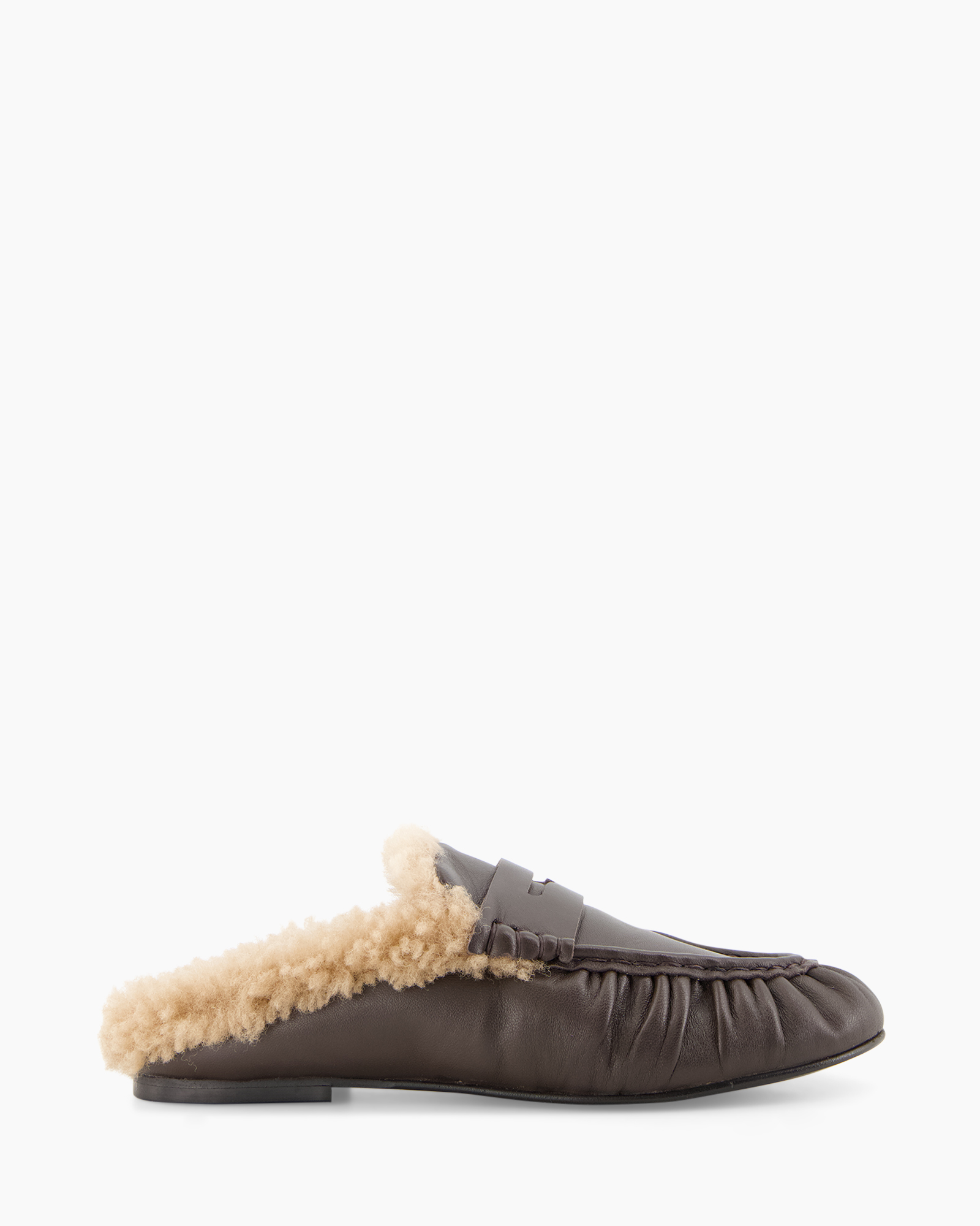 pantoffel, mocassin, shearling, leer, slip-on