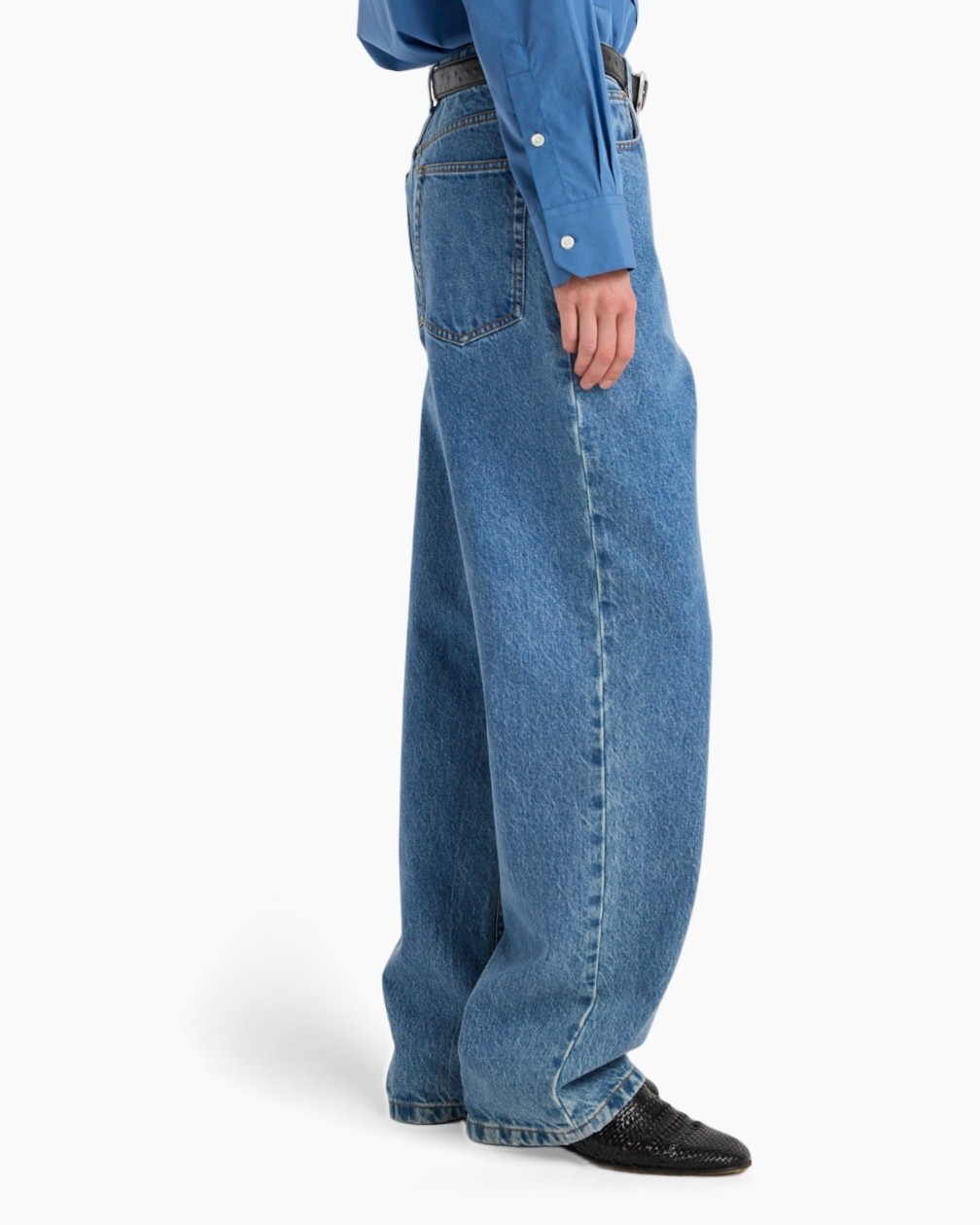spijkerbroek, wijdere pasvorm, denim, blauw, broek