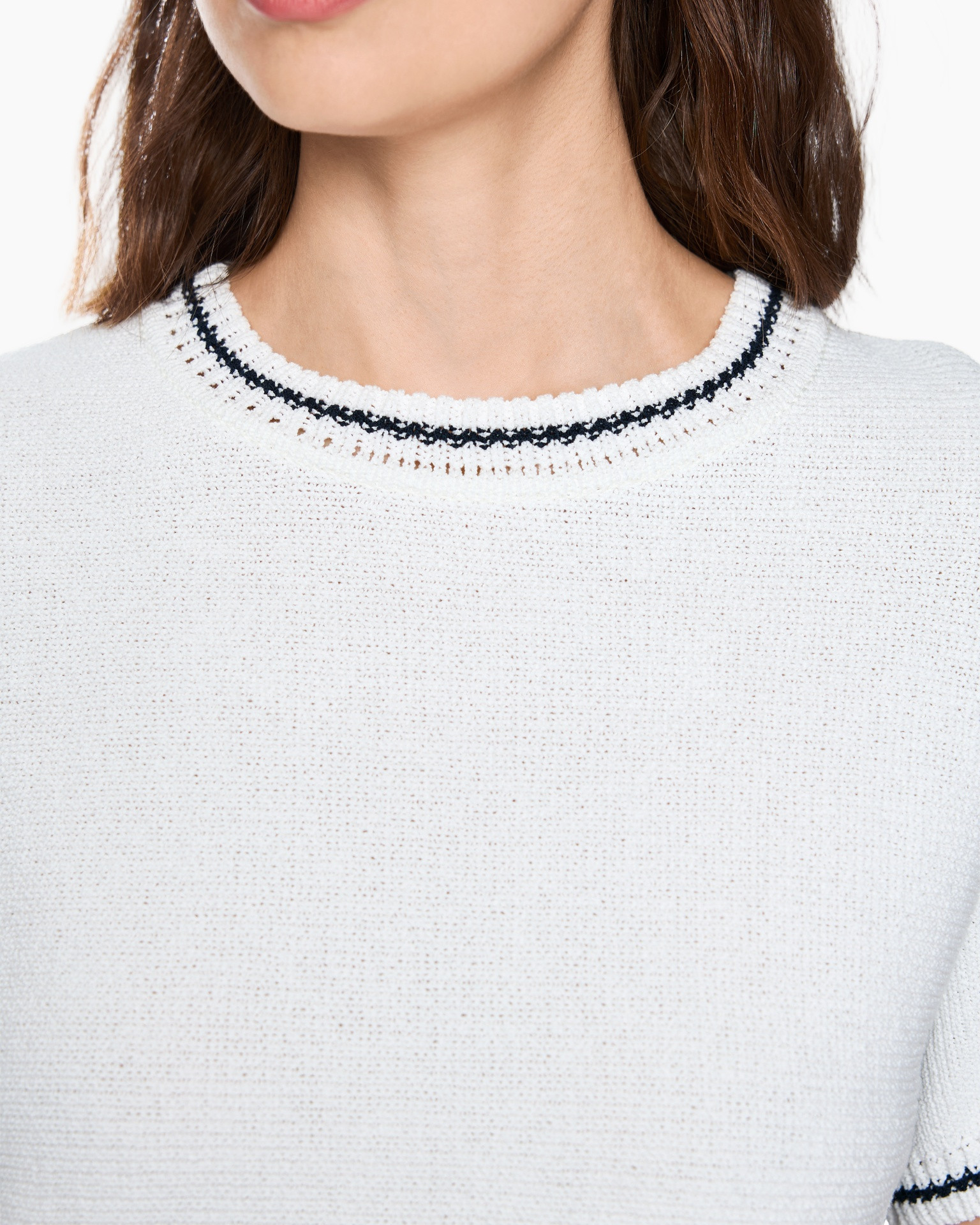 trui, örgü, bwhite, crewneck, kontrast rand