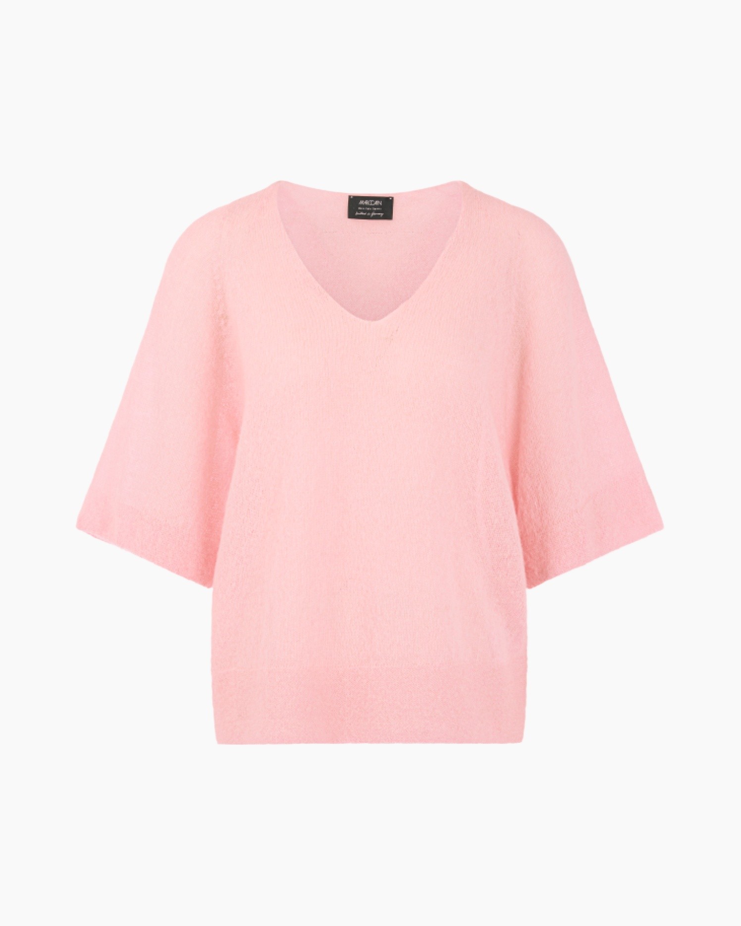 roze, trui, gebreid, v-hals, korte mouwen