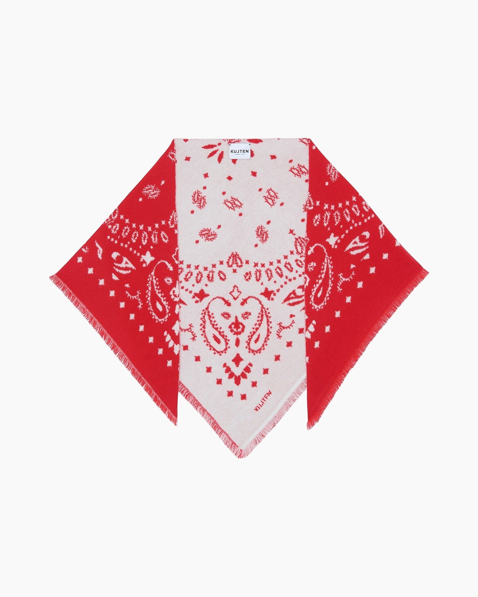 Sjaal, Rood en wit, Paisleypatroon, Franje