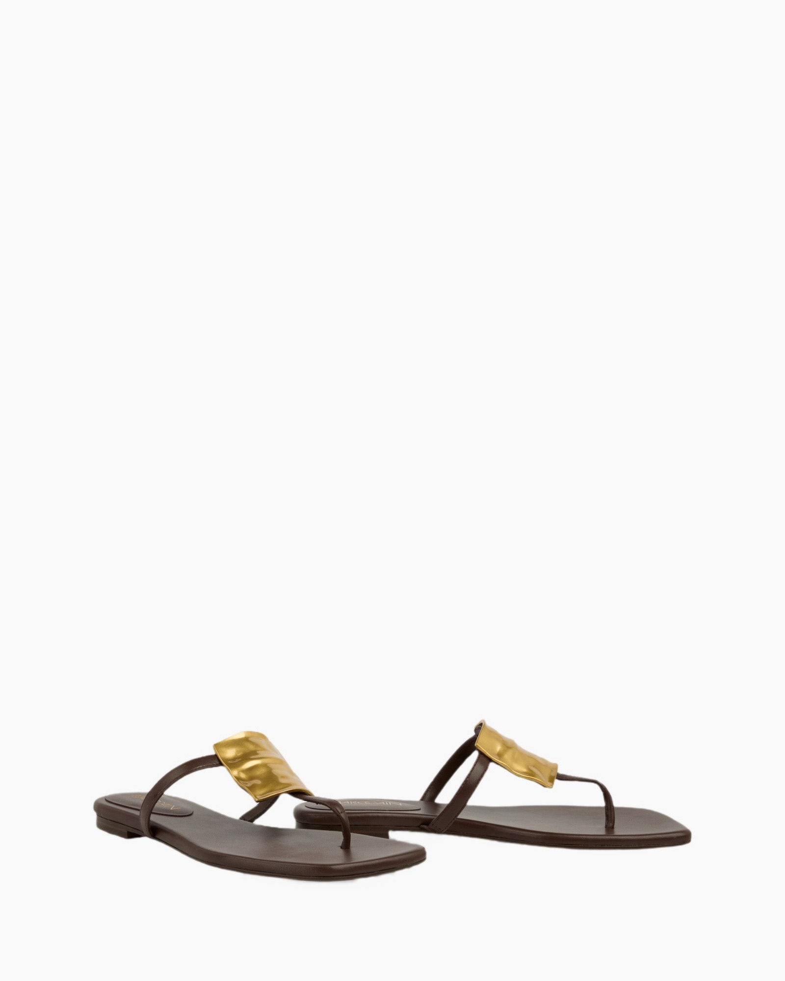 sandalen, flip-flop, touwslapers, bruin, gouden detail, sandalen, plat, thumbringz, bruin, gouden strik