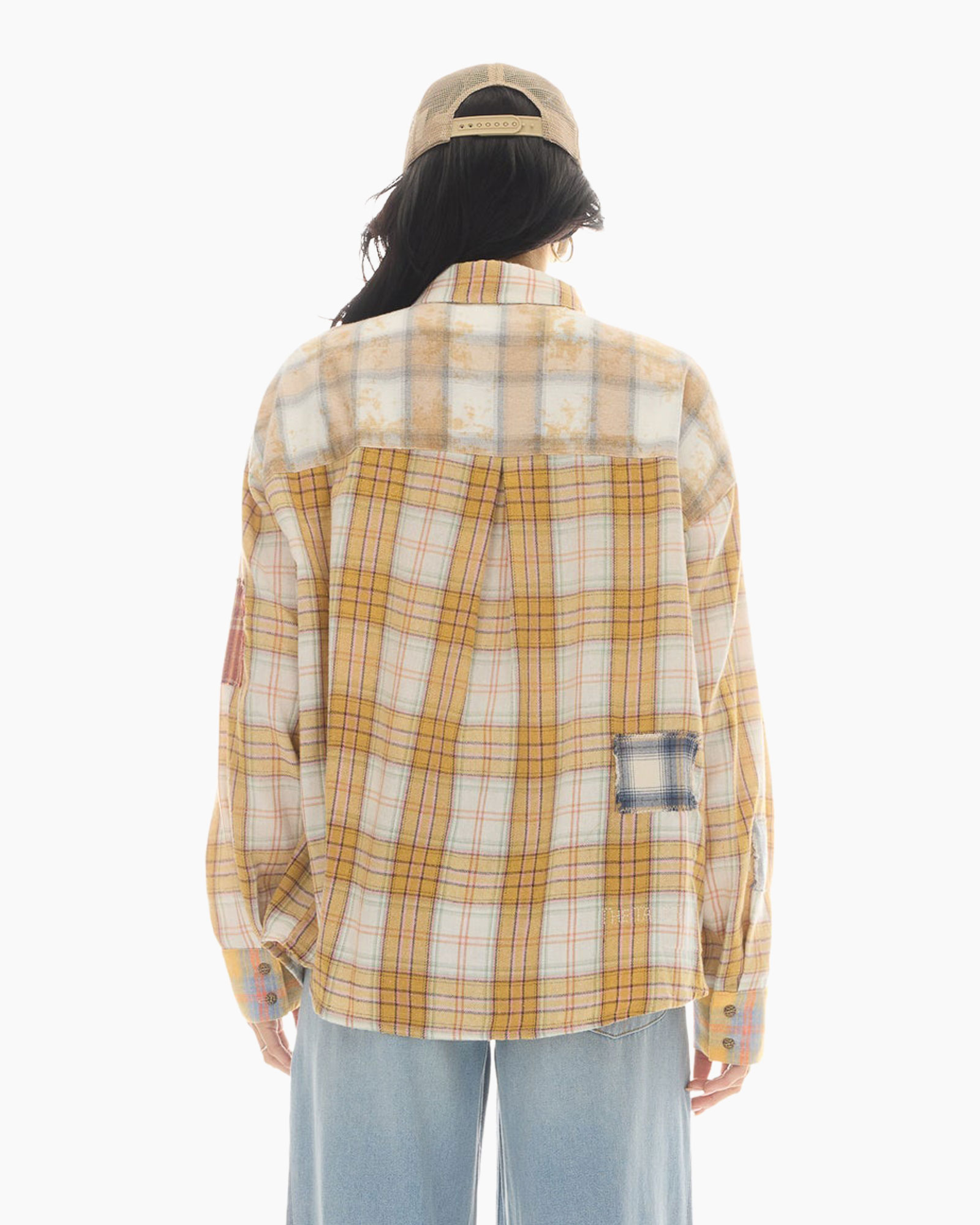 mantel tartan, oversized, patchwork, knopen, pet ls cap off