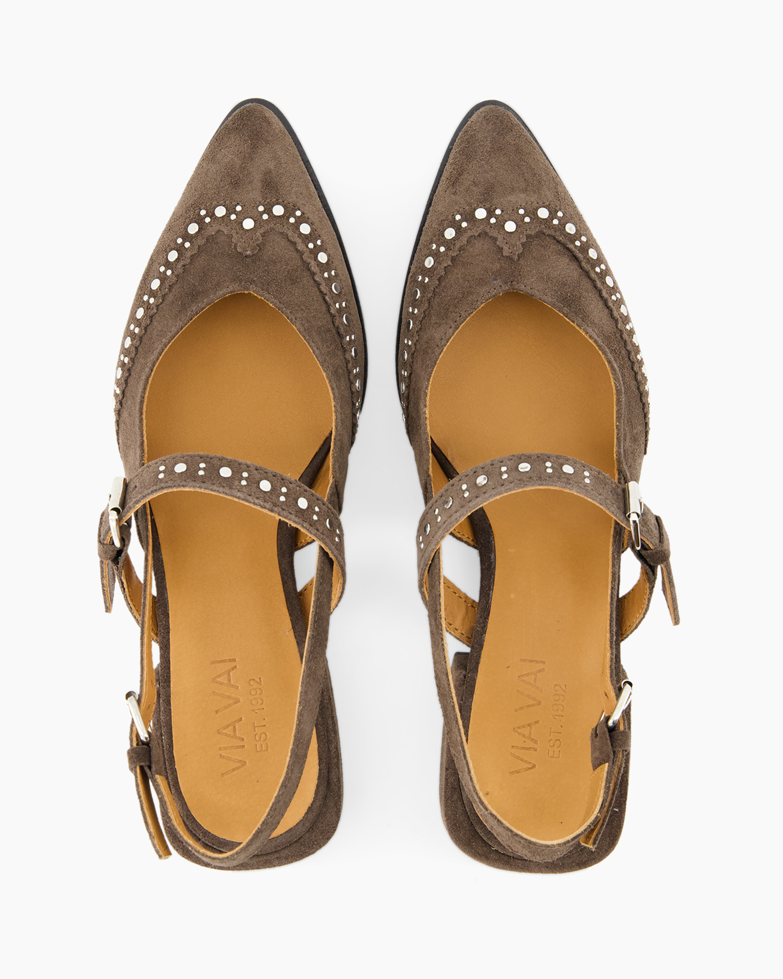 brown, suede, mary jane, toe cap, studded