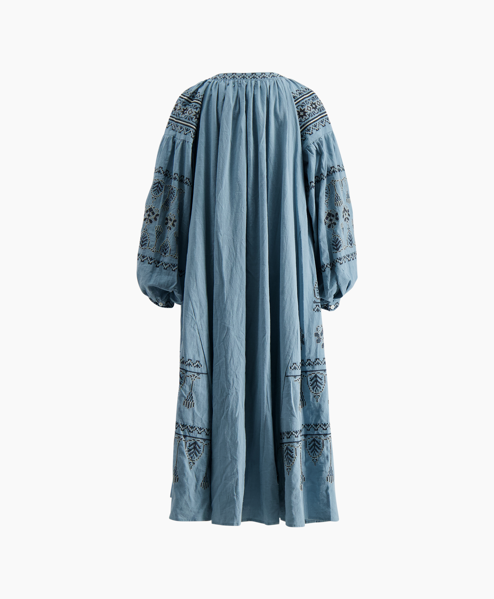 boho dress, embroidered, long sleeve, blue, caftan