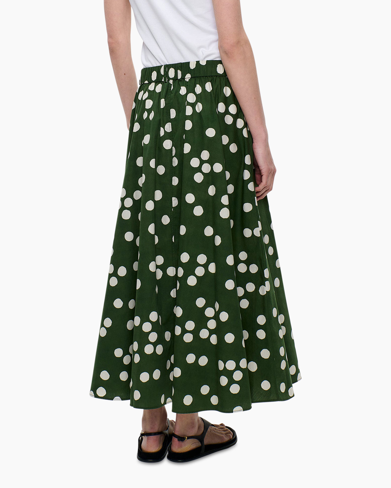 maxi rok, groen, polkadot, elastische taille, enkellengte