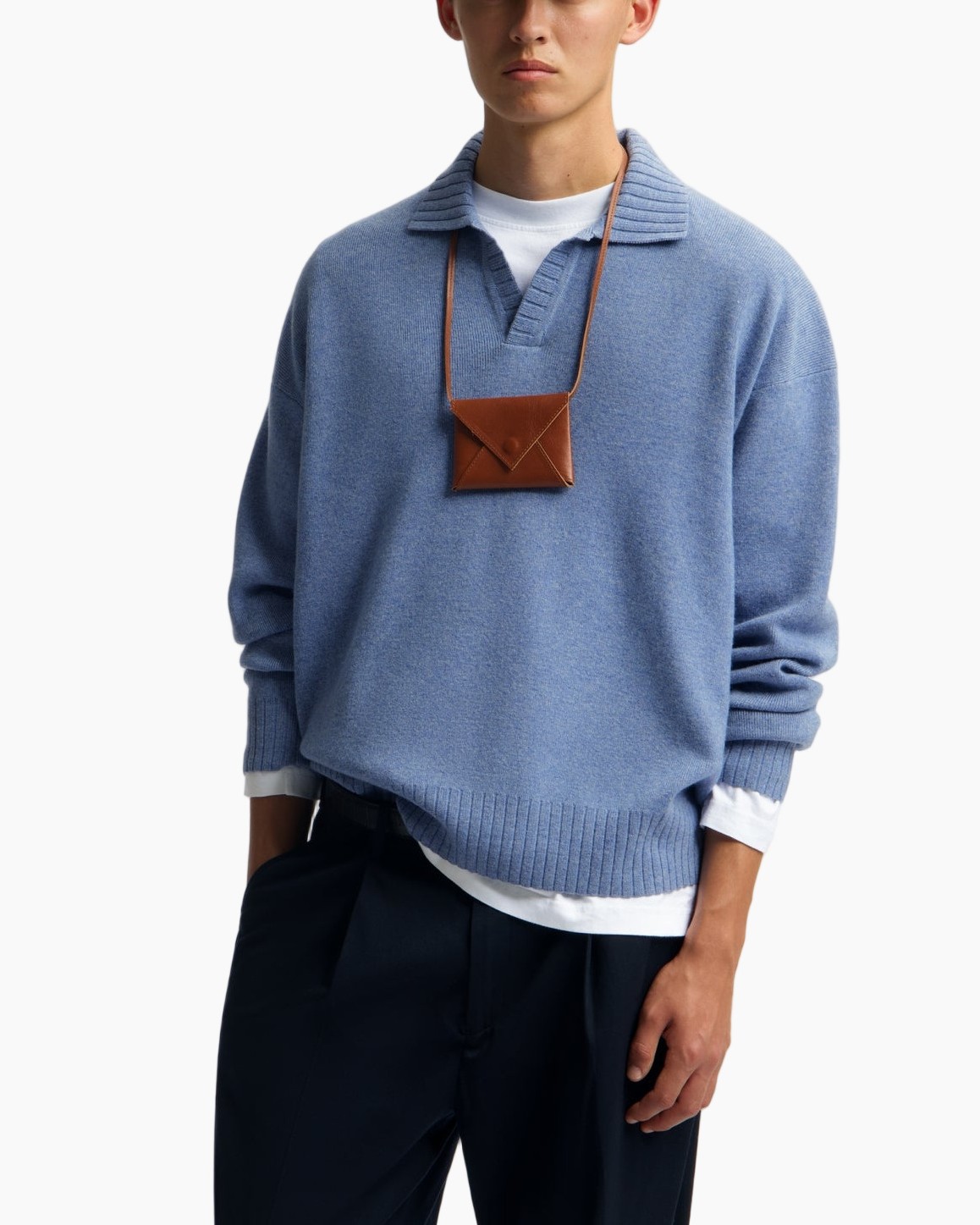 pullover, blauw, trui,  breisel, zakje-accessoire