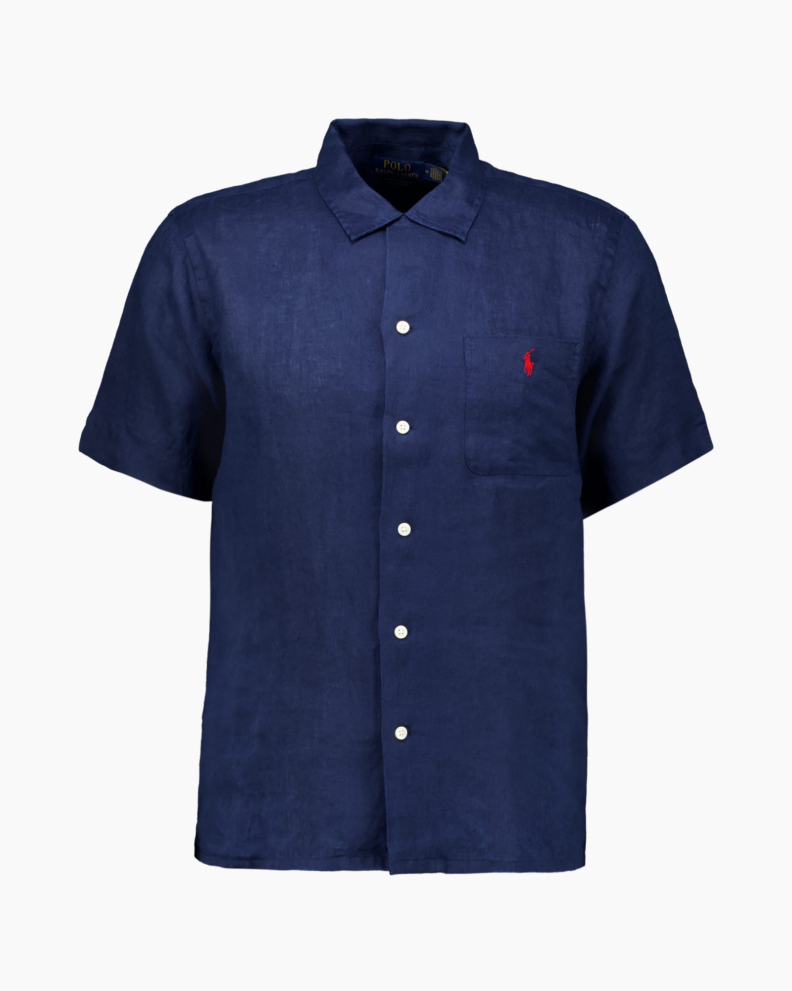 korte-mouw, knoopendraaien, linnen, marineblauw,  borstzak-crest