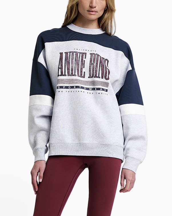 sweater, lange mouwen, colorblock, marineblauw, lichtgrijs
