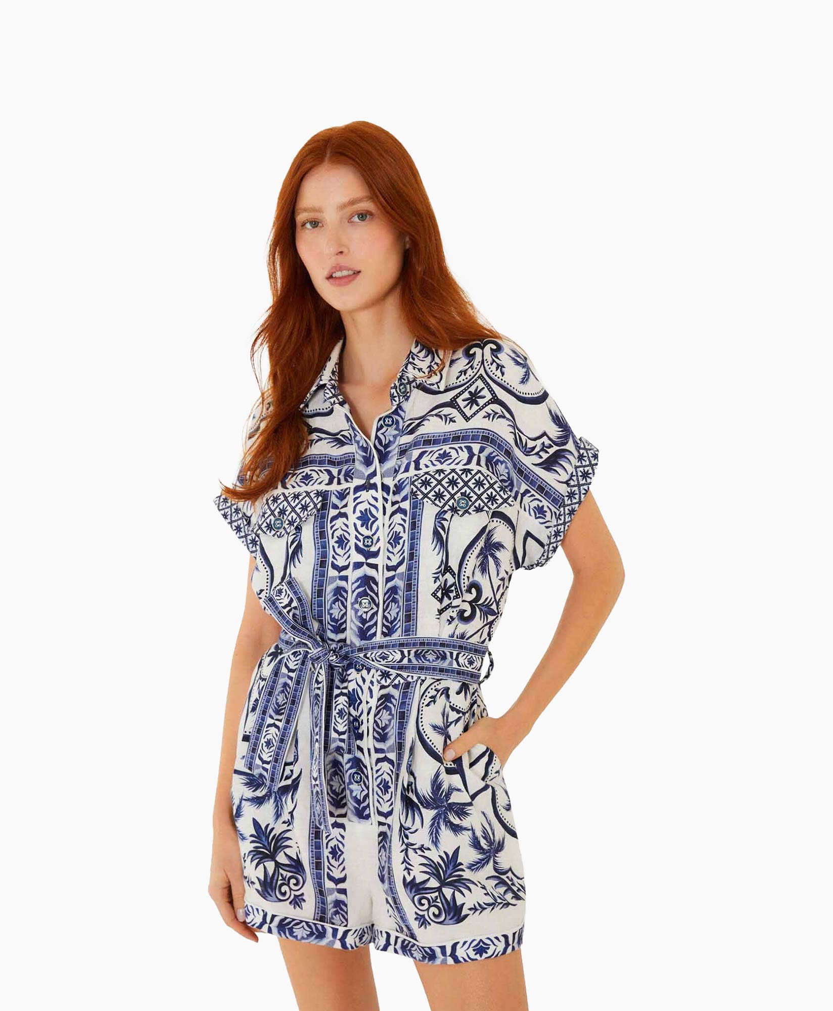 romper, zomer, shorts, blauw, patroon