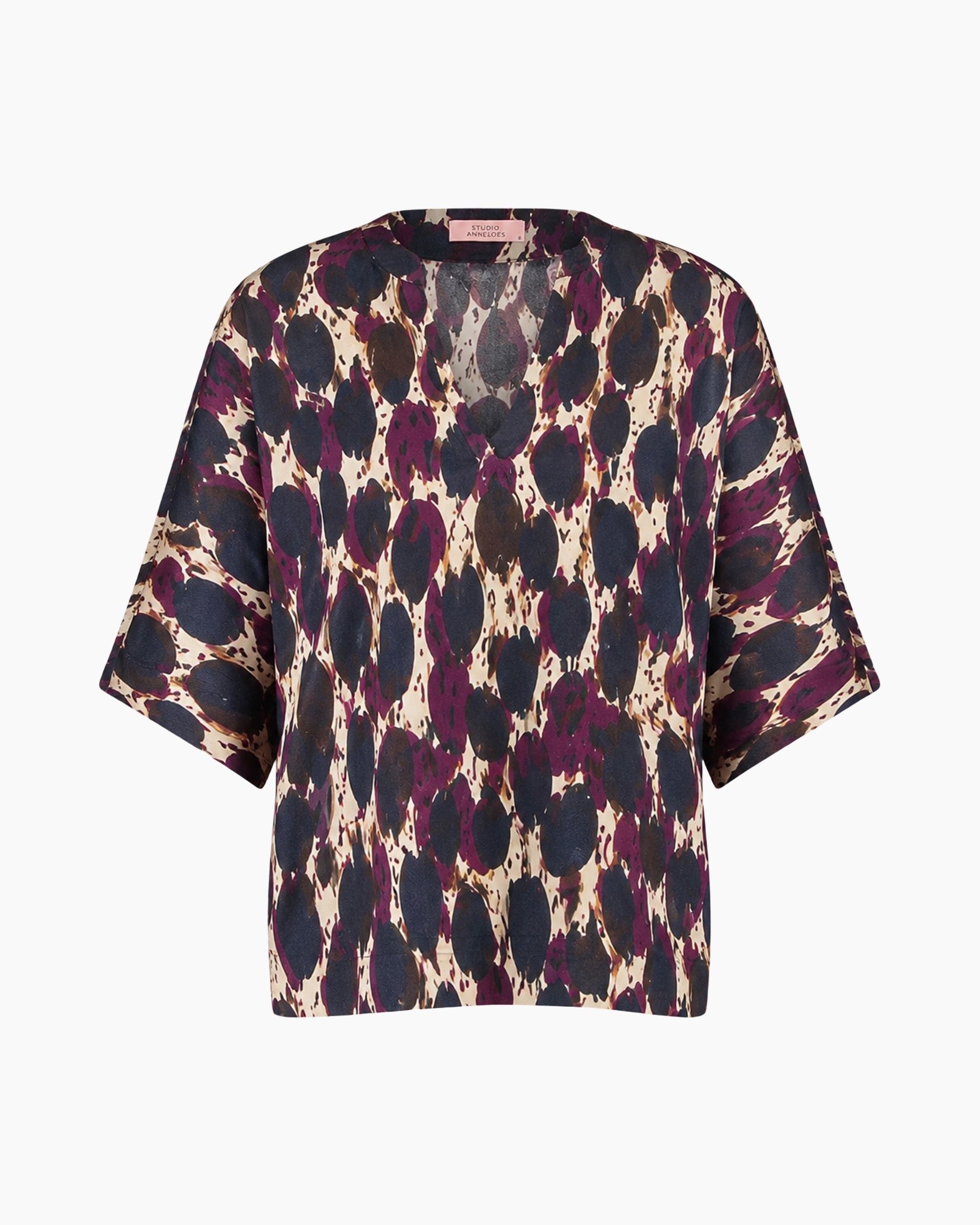 blouse, print zebra? leopard?, korte mouw, losse pasvorm, multicolor