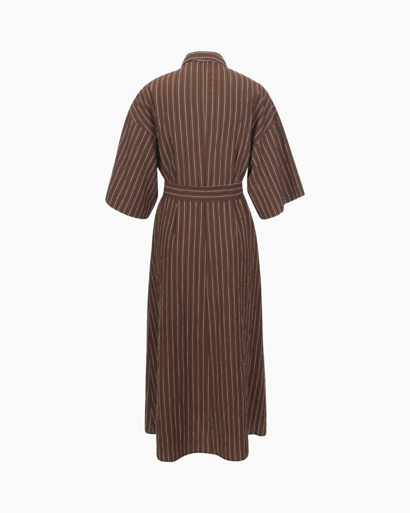 dress, shirt dress, belted, striped, mid-length