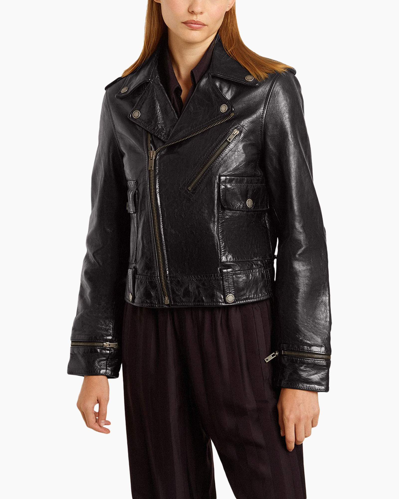 leren jas, biker jas, rits, voorzak, zilver hardware