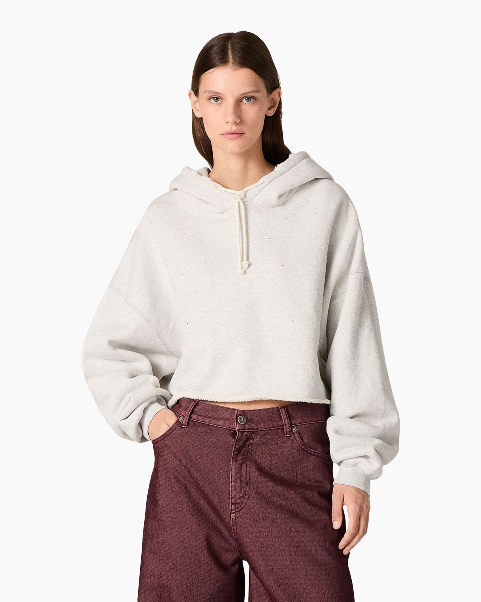 hoodie, sweatshirt, gekort, wit, lange mouwen