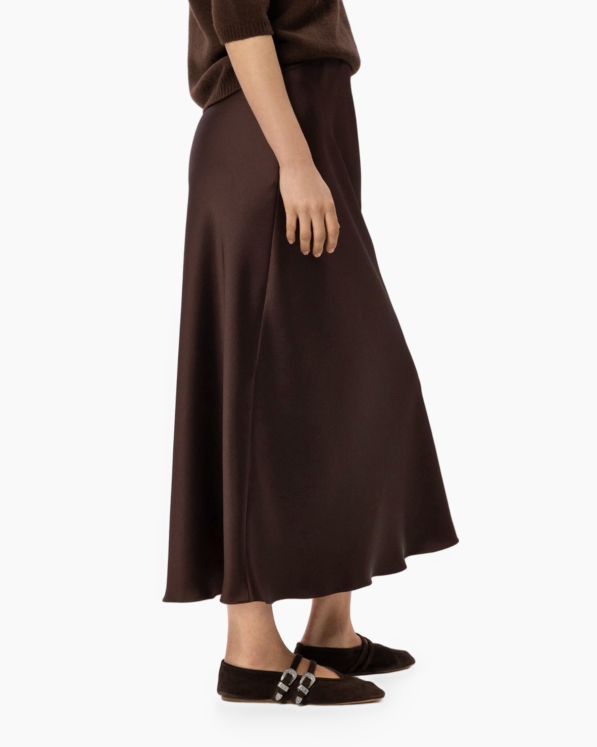 rokka, enkellengte, bruin, satijn, platte schoenen