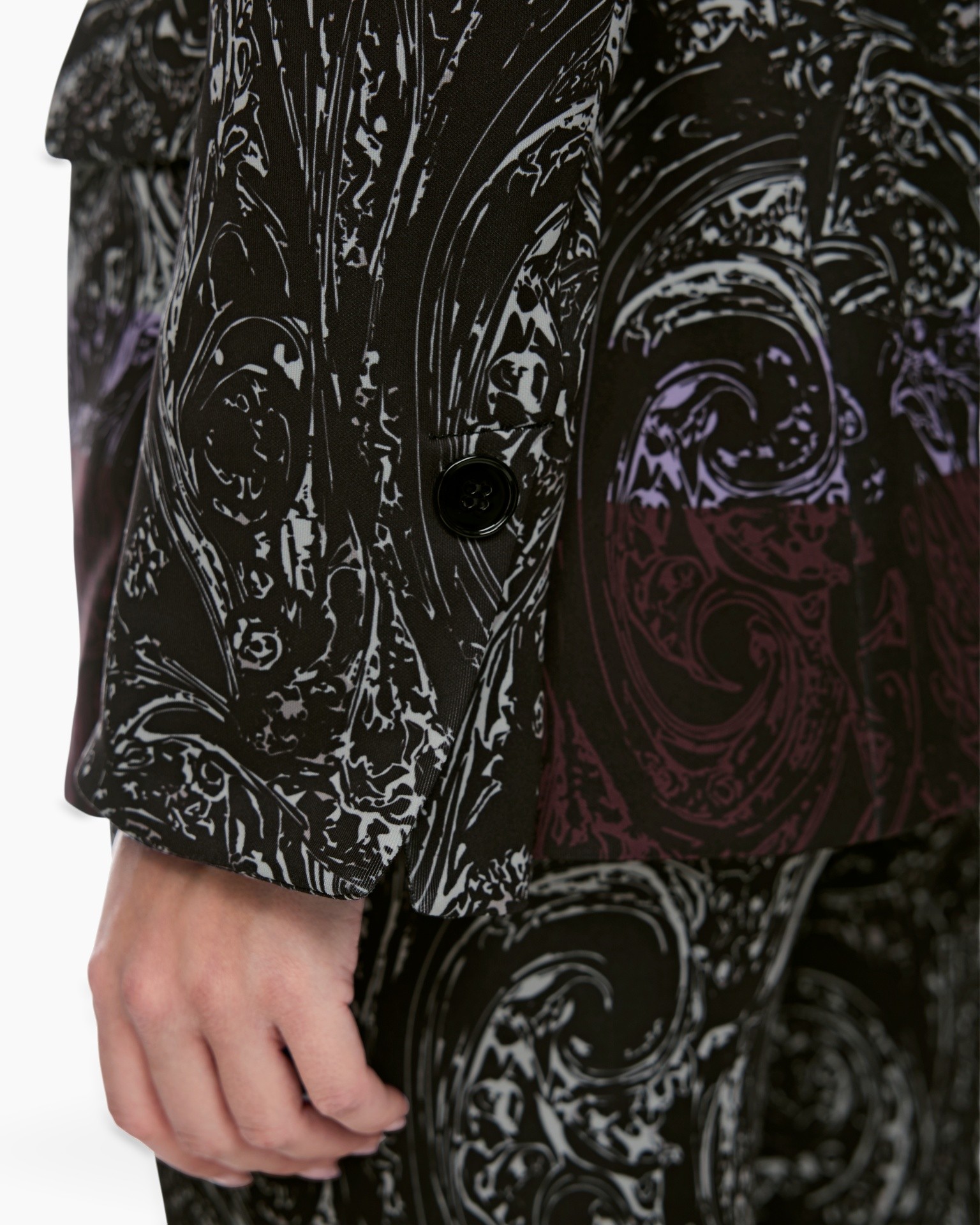 jurk, blazer, paisley, patroon, zwart