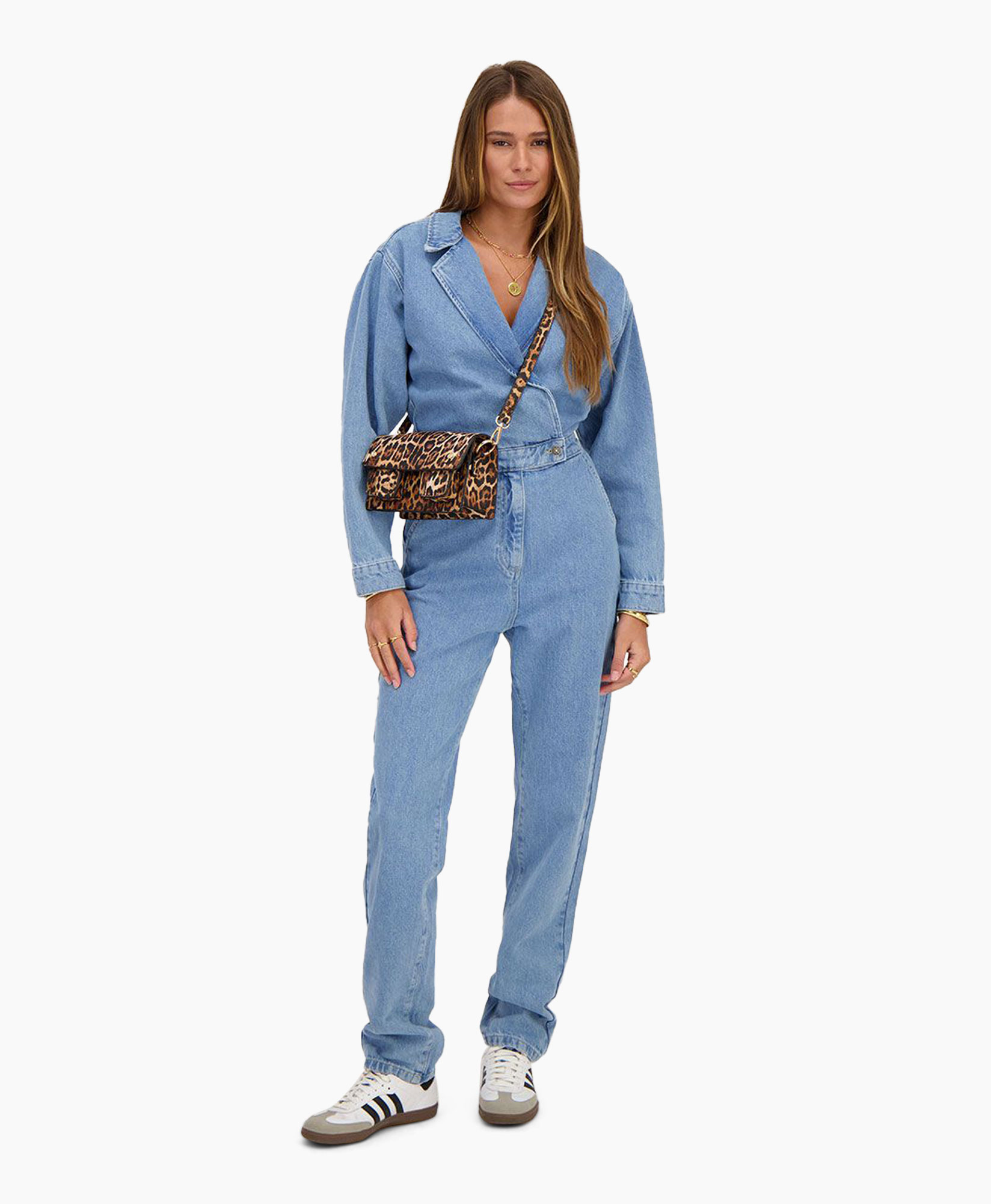 Jumpsuit Denim Jumpsuit Met Reverskraag Blauw