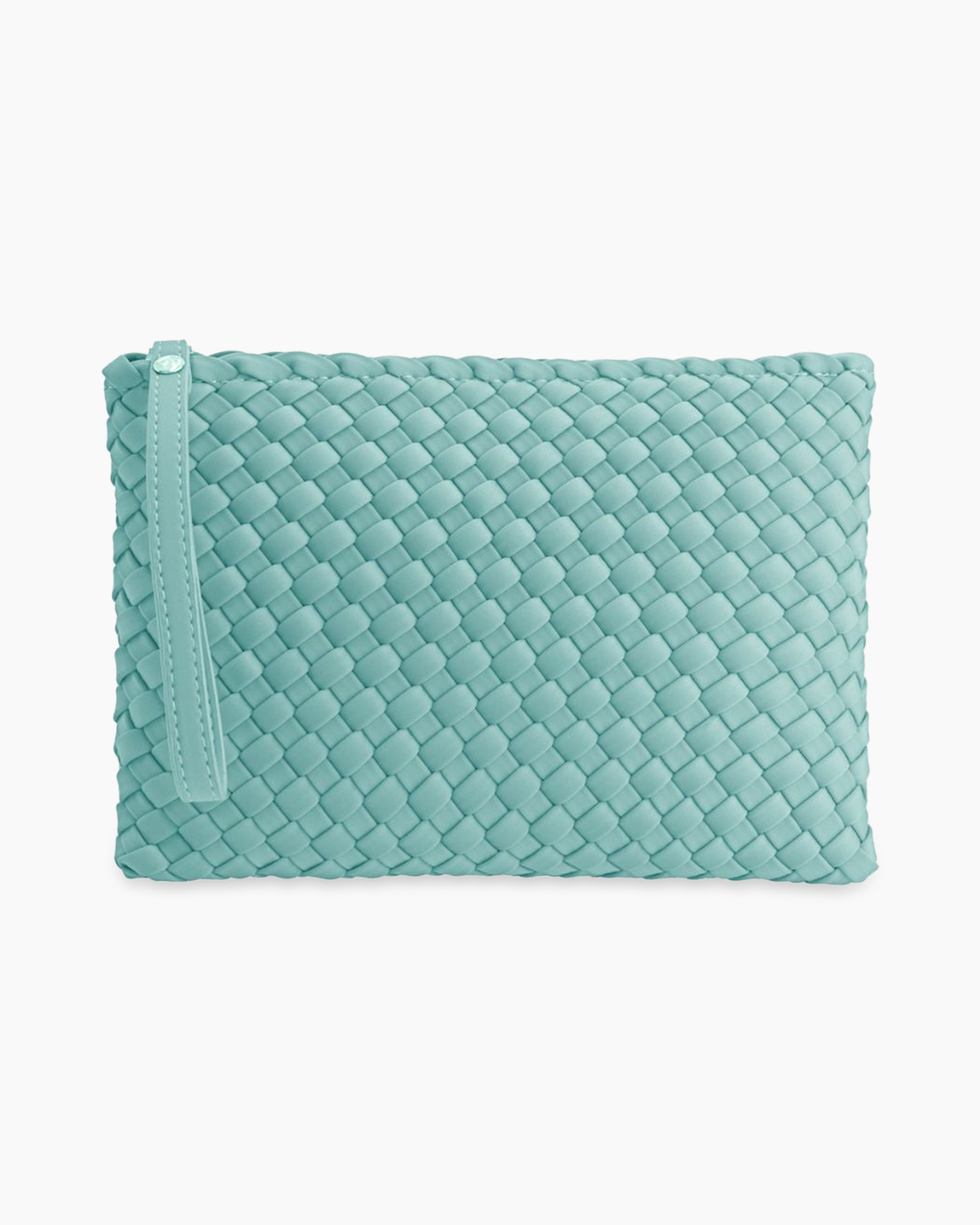 clutch, portemonnee, geweven, turquoise, rits
