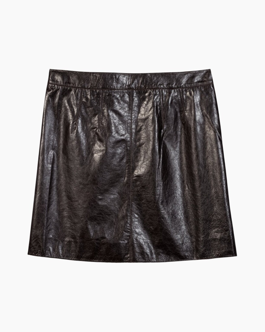 rok, leer, zwart, mini, A-lijn