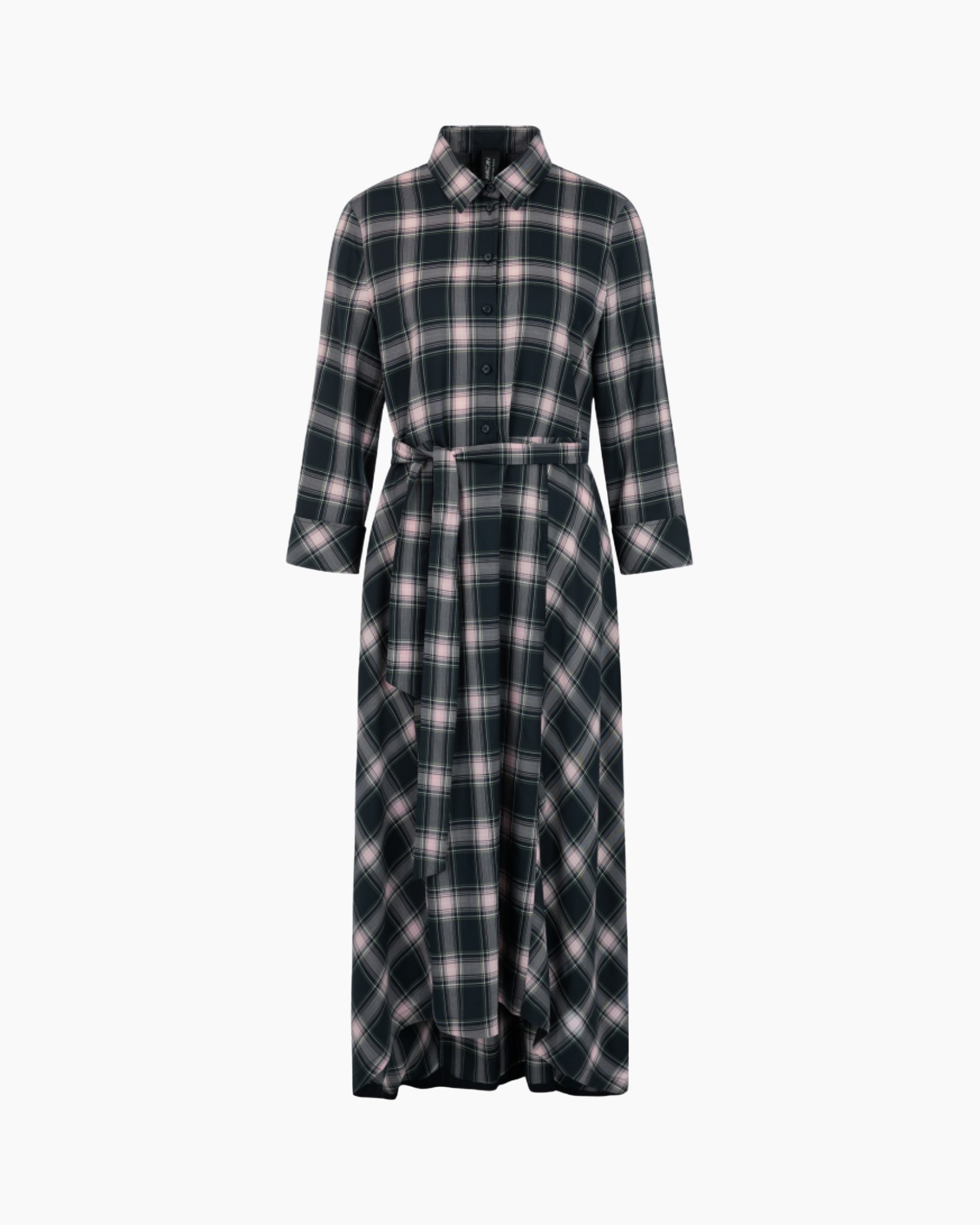 tartan, maxi jurk, overhemdjurk, riem, lange mouwen