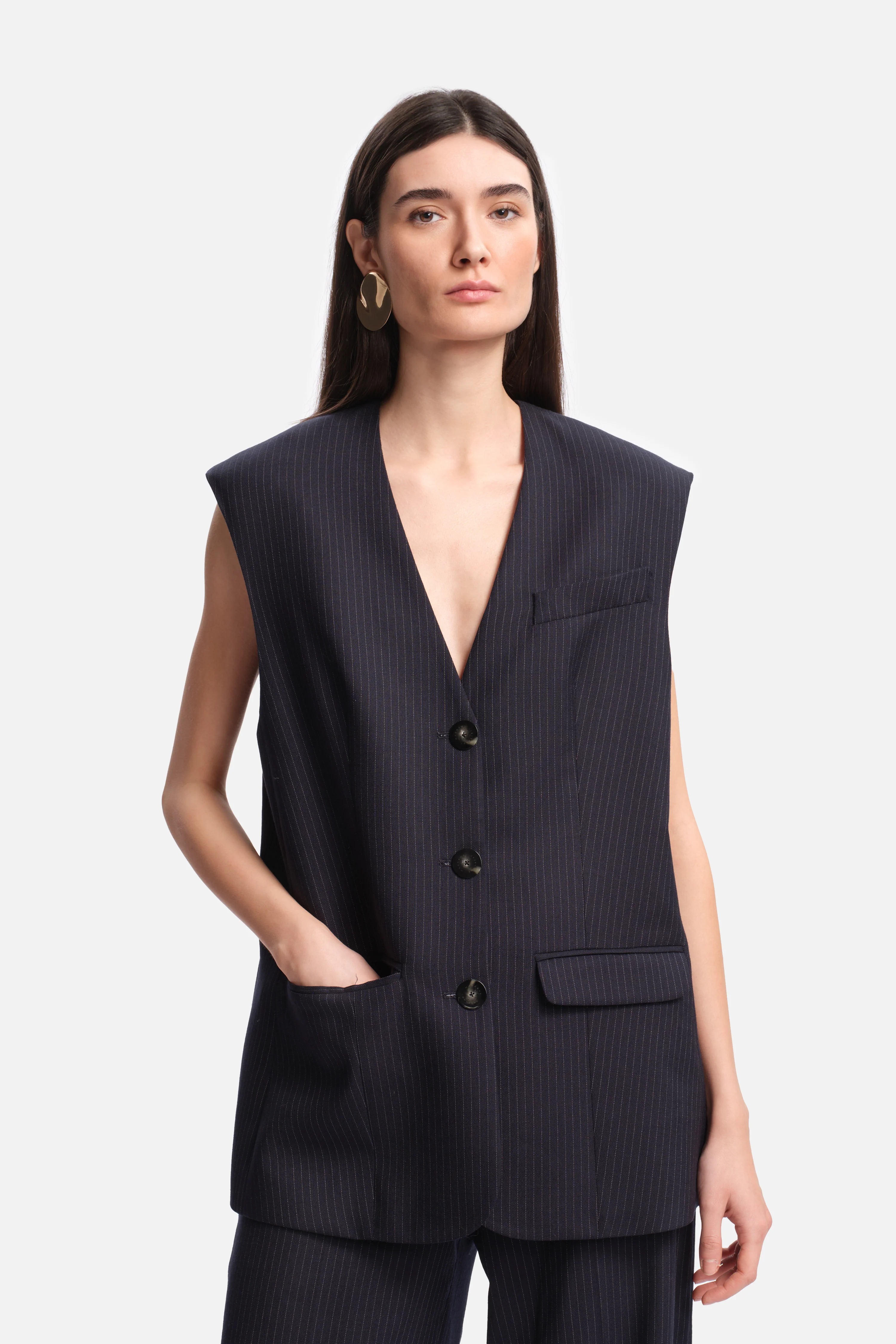 strepen, vest, blazer, zonder mouwen, zakken