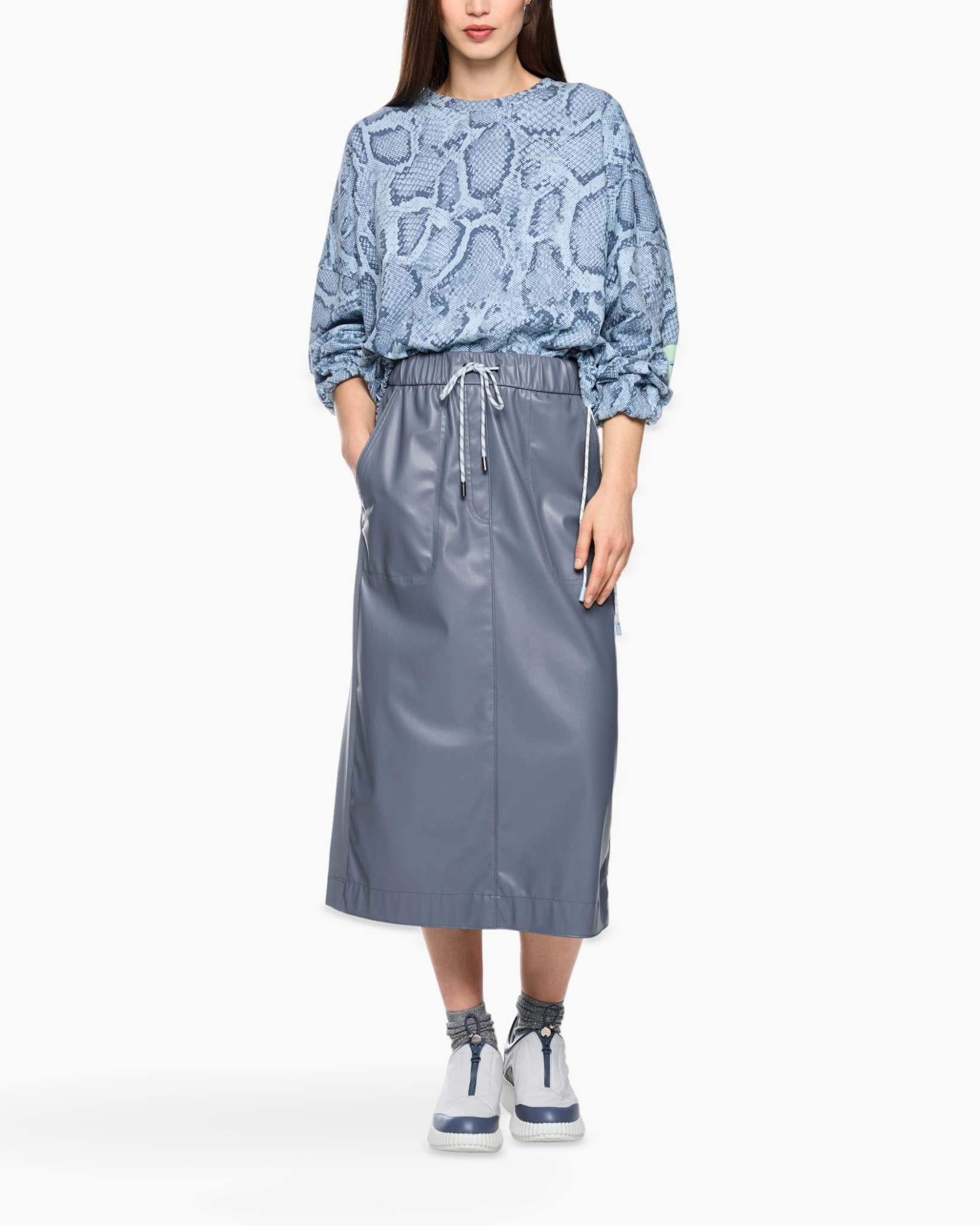 slangenprint, trui, pullover, rok, touwsluiting