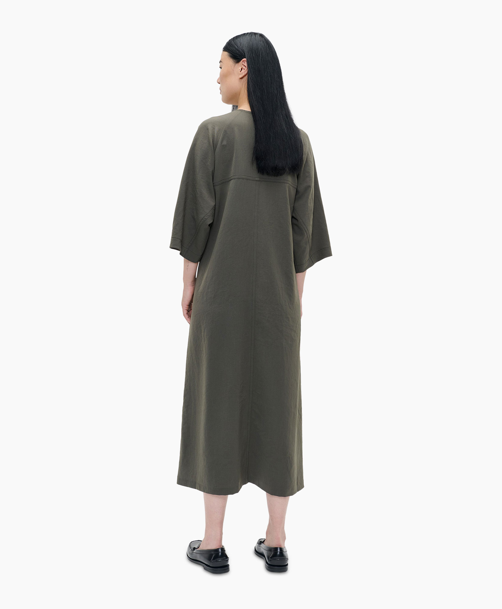 Midi Jurk Japanese Crepe V Neck Groen